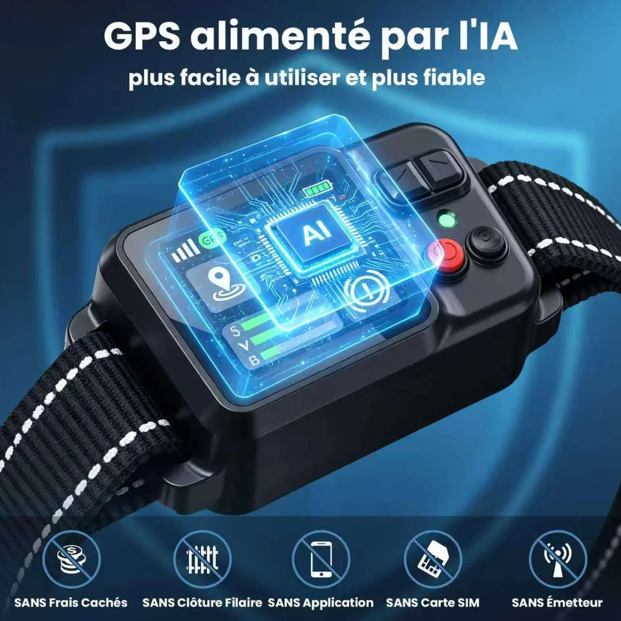 Collier Anti Fugue Chien sans Fil GPS avec Écran Couleur, Clôture GPS Intelligente Haute Précision, Réglable 30-999M, IPX7 Étanche