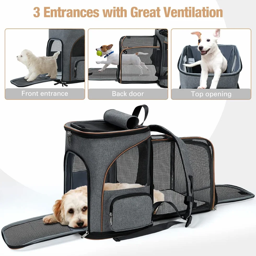Lekesky Sac à dos, extensible, pour chat et petit chien, avec laisse de sécurité intérieure et 2 tapis pour animaux de compagnie, gris