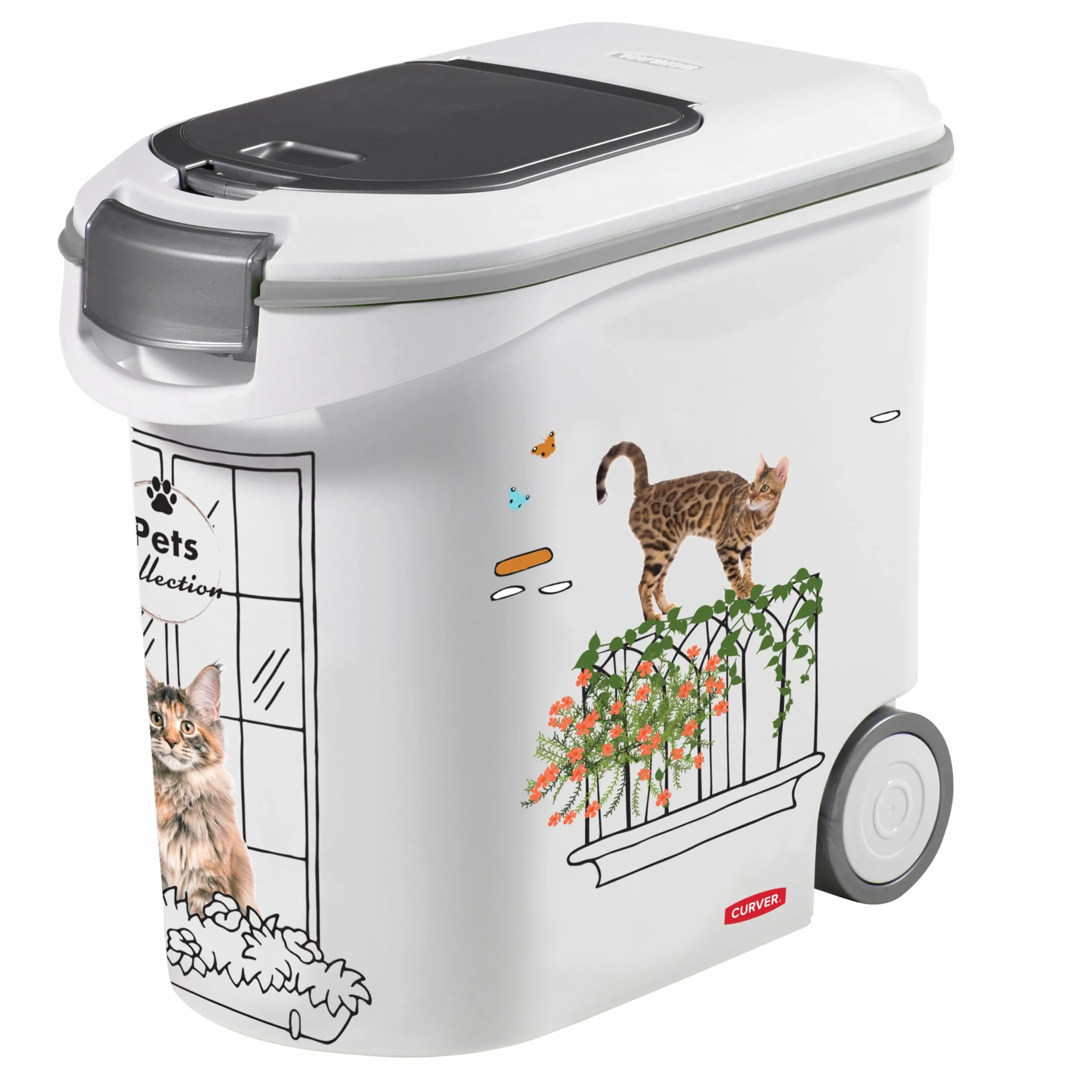 Curver Conteneur à Croquettes Pour Chats 35L 12KG Rangement Hermétique Anti-Odeurs Roulettes 28x49x43 cm