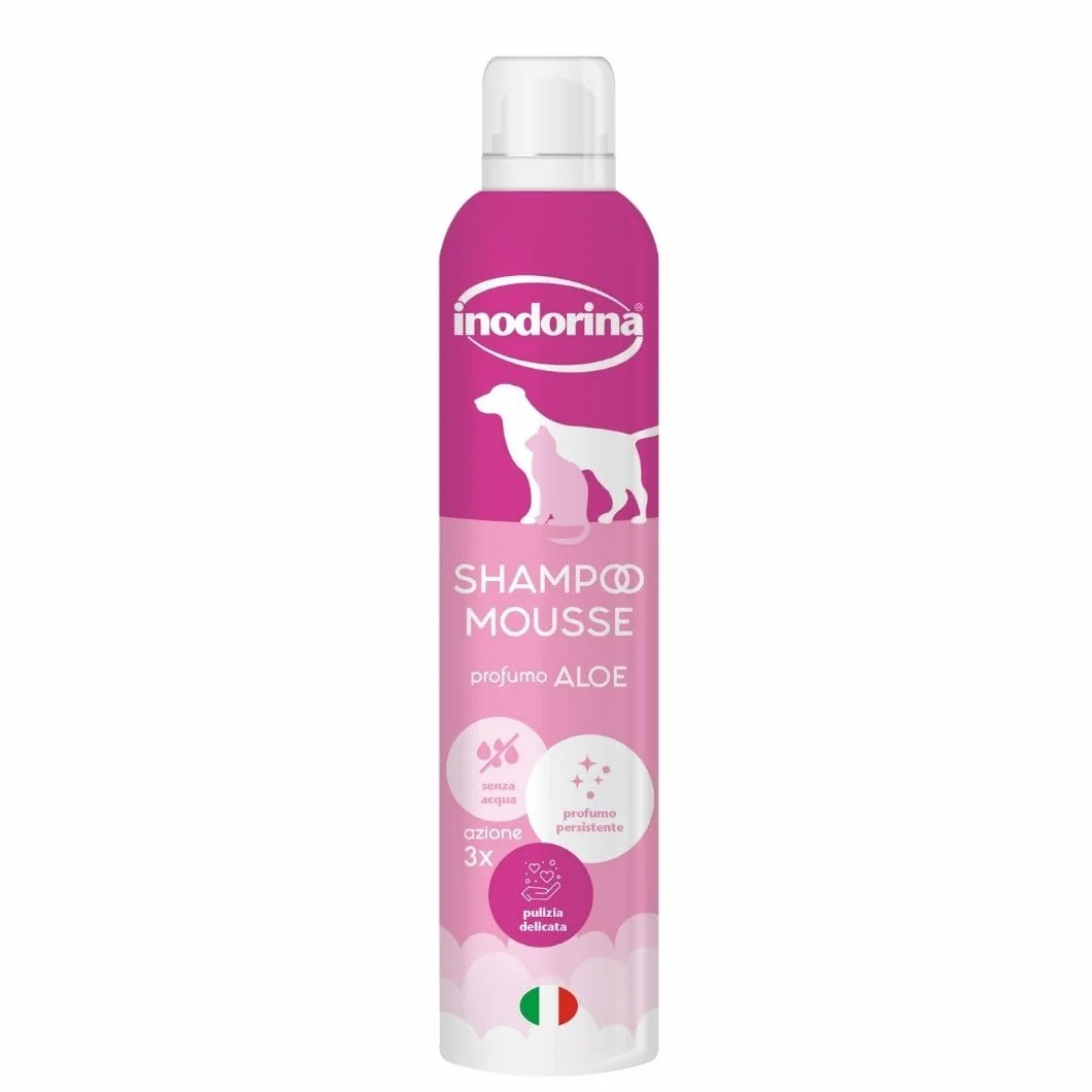 Inodorina Shampooing Sec Chiens Chats Chiots 300 ML Parfum Aloe Mousse Nettoyante Respecte pH Naturel