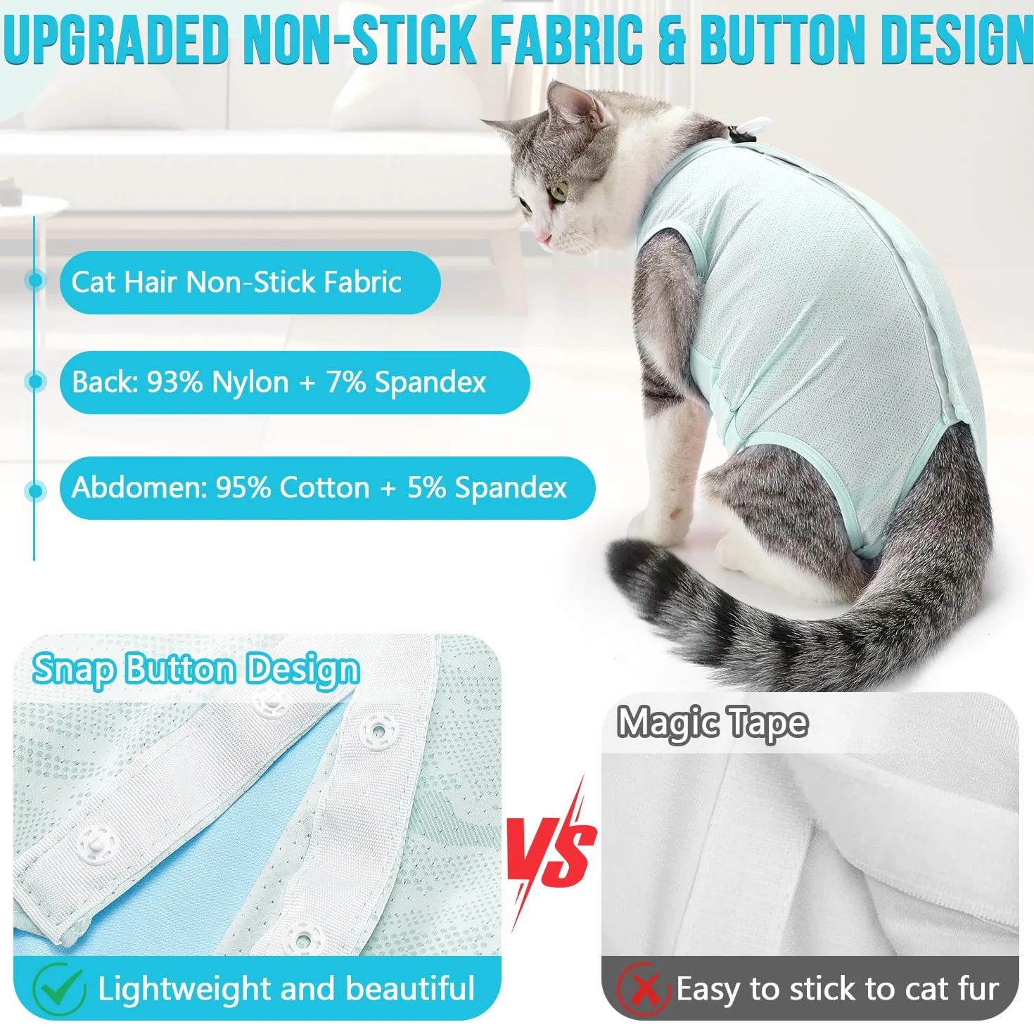 Slowton Combinaison de Récupération pour Chat après Chirurgie, Onesie Résistante aux Poils Alternative au Collier à Cône E