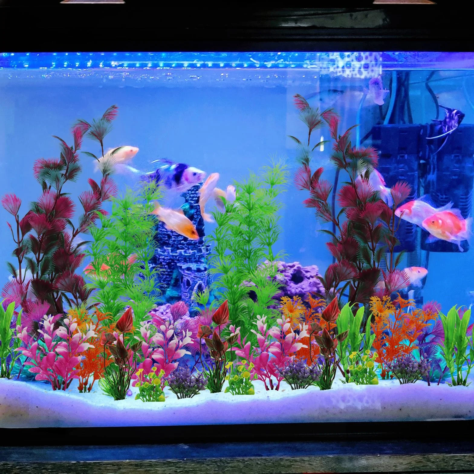 QUOZUO 25 Pièces Plantes d'aquarium Plastique Décoration Artificiel Coloré 6-30cm