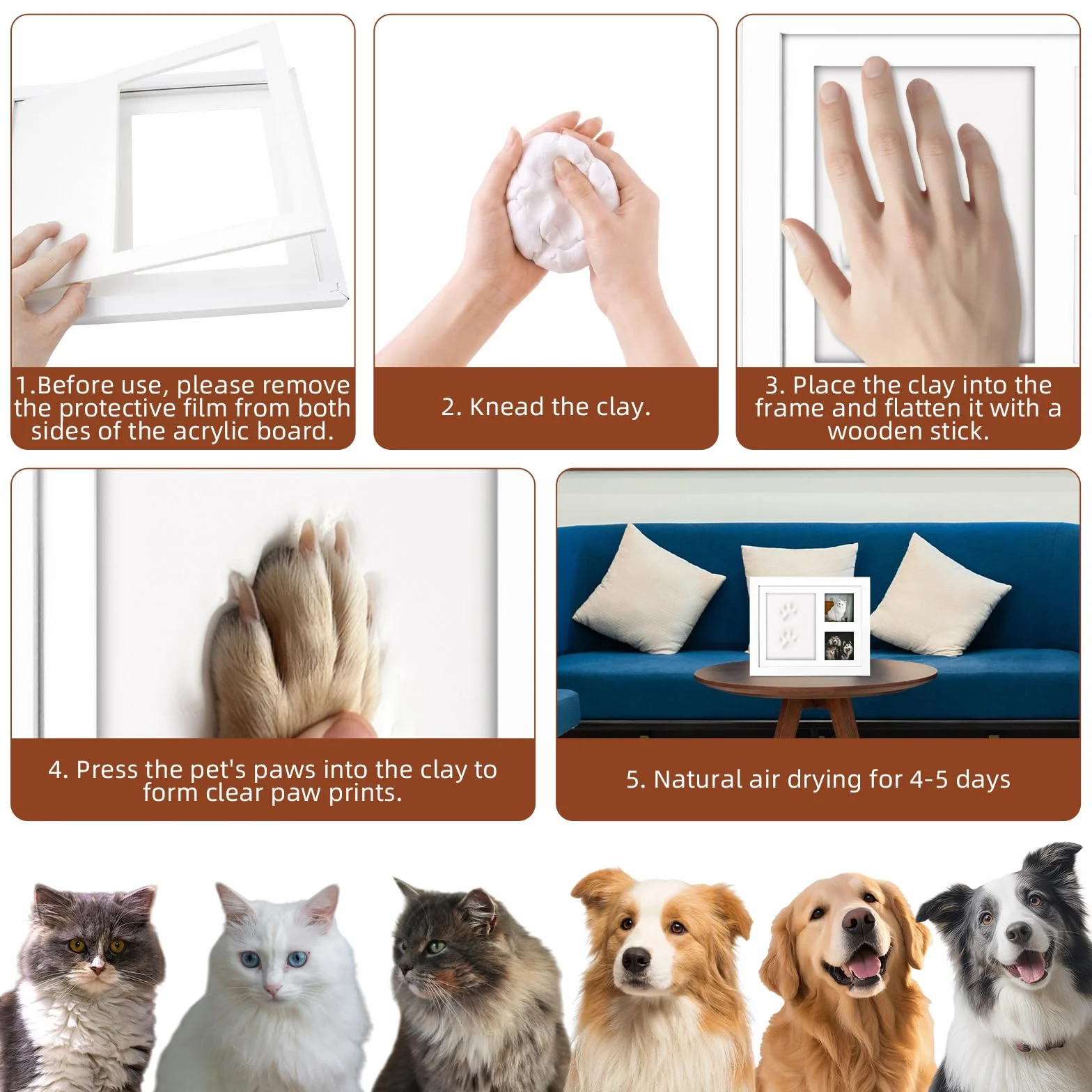 Kit Empreinte Bébé Main et Pied avec Argile pour Nouveau-Né, Chien, Chat