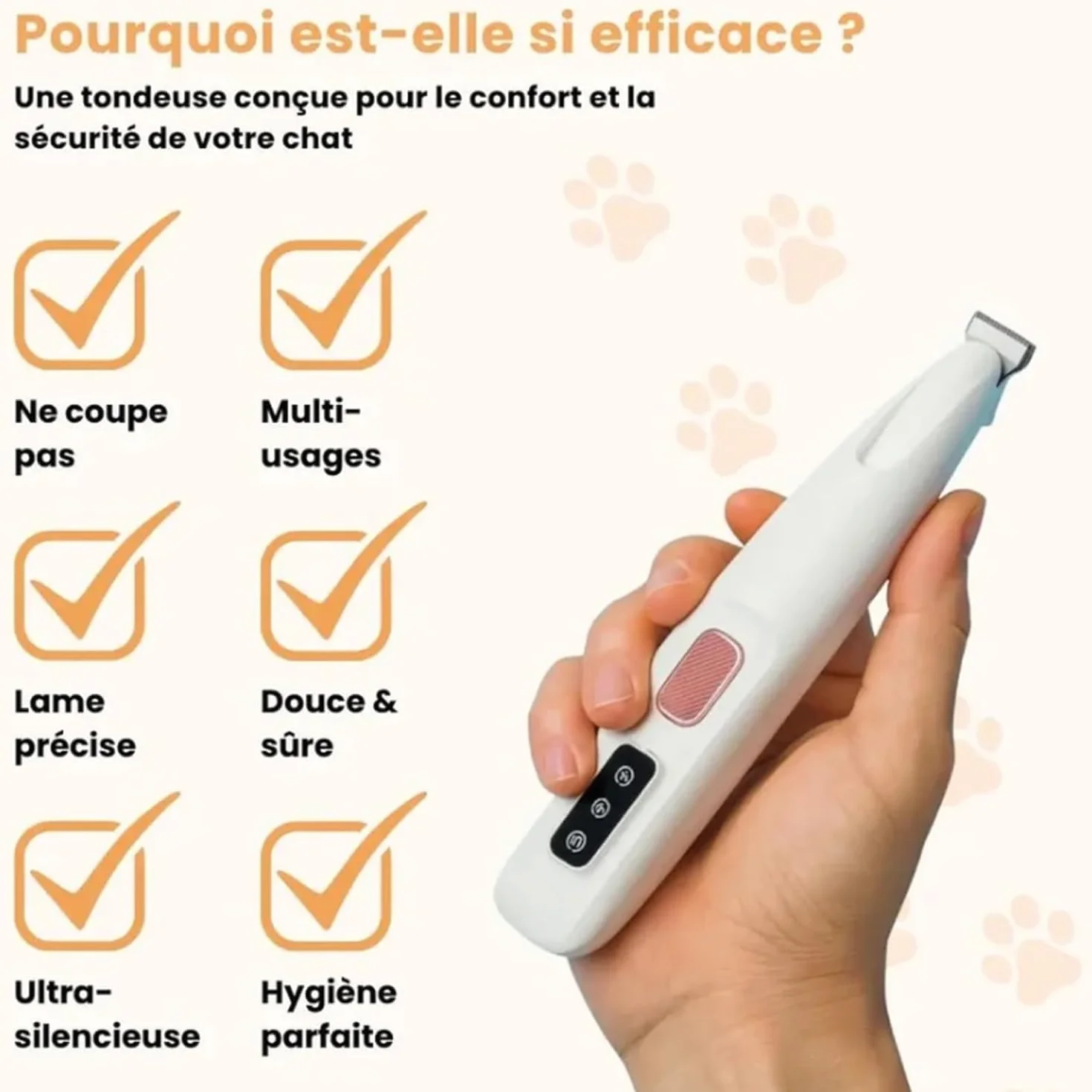 Tondeuse Électrique Patounet pour Chat, Ultra-Silencieuse, Lames Hypoallergéniques, Rechargeable