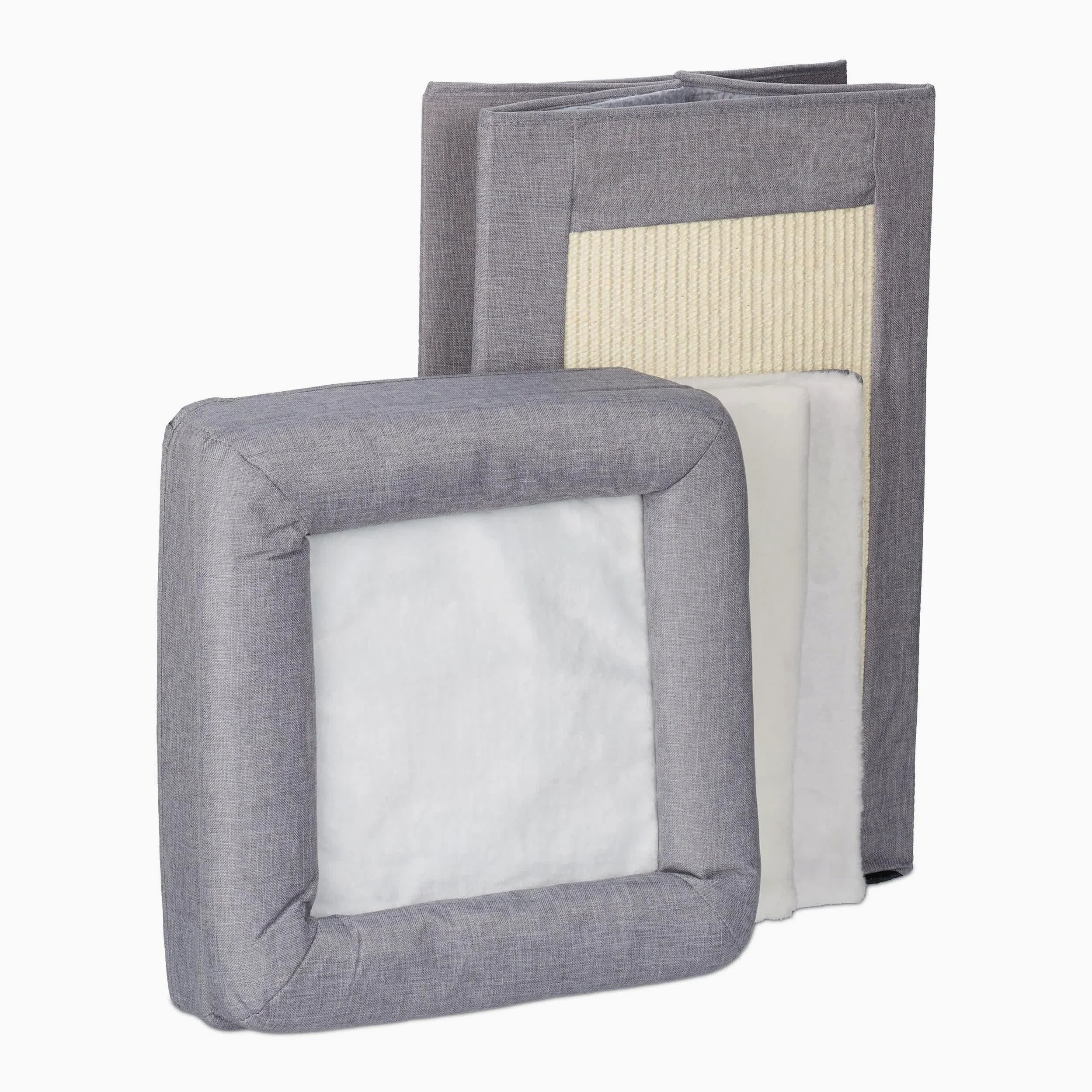 Relaxdays Niche pour Chat, 2 Trous et Surface, Maison Pliable avec griffoir, HLP : 63 x 40 x 40 cm, Gris/Blanc