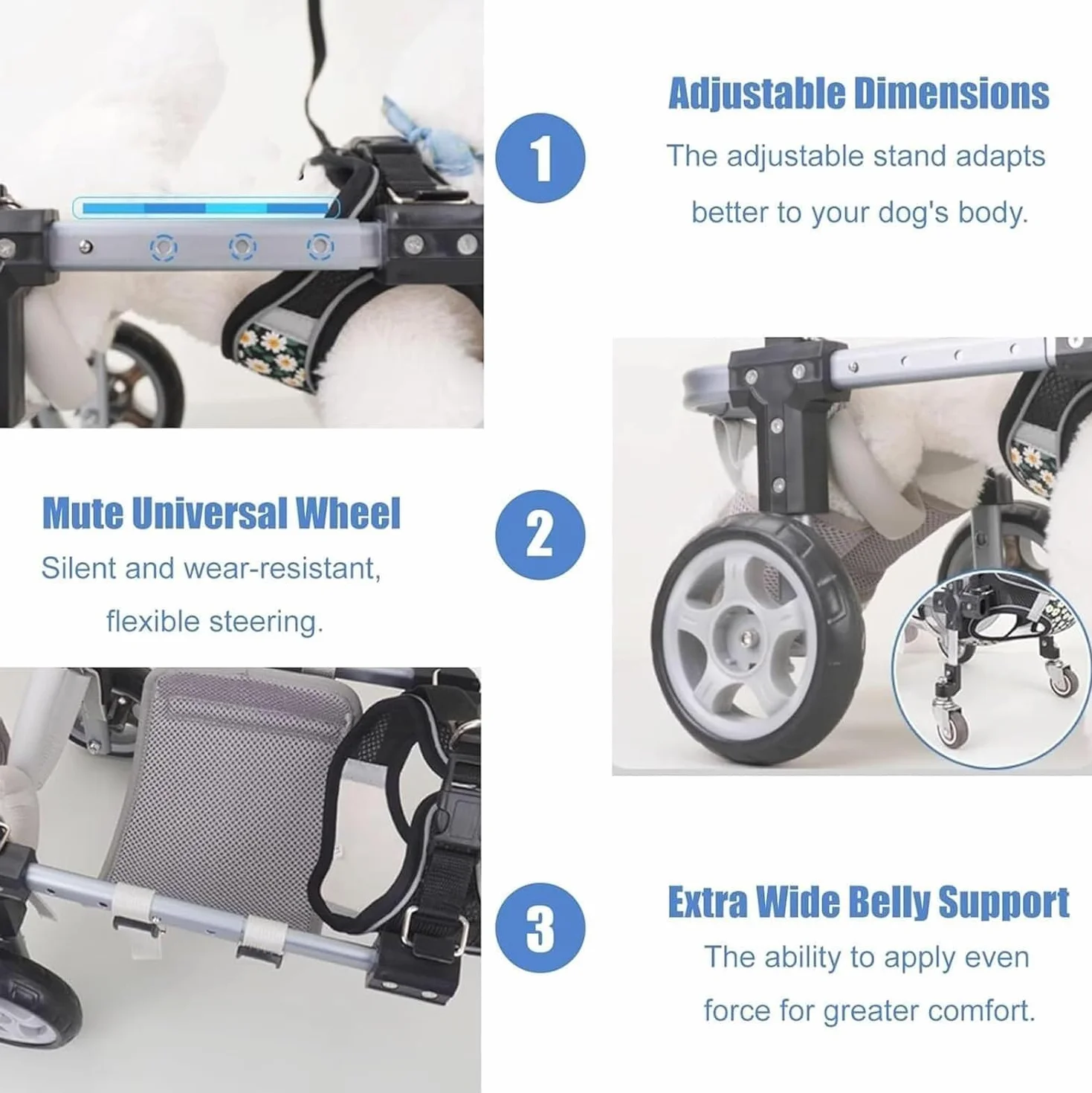 Fauteuil Roulant Réglable 4 Roues pour Chiens Blessés Handicapés Âgés Aide Mobilité Légère Petites Grandes Races