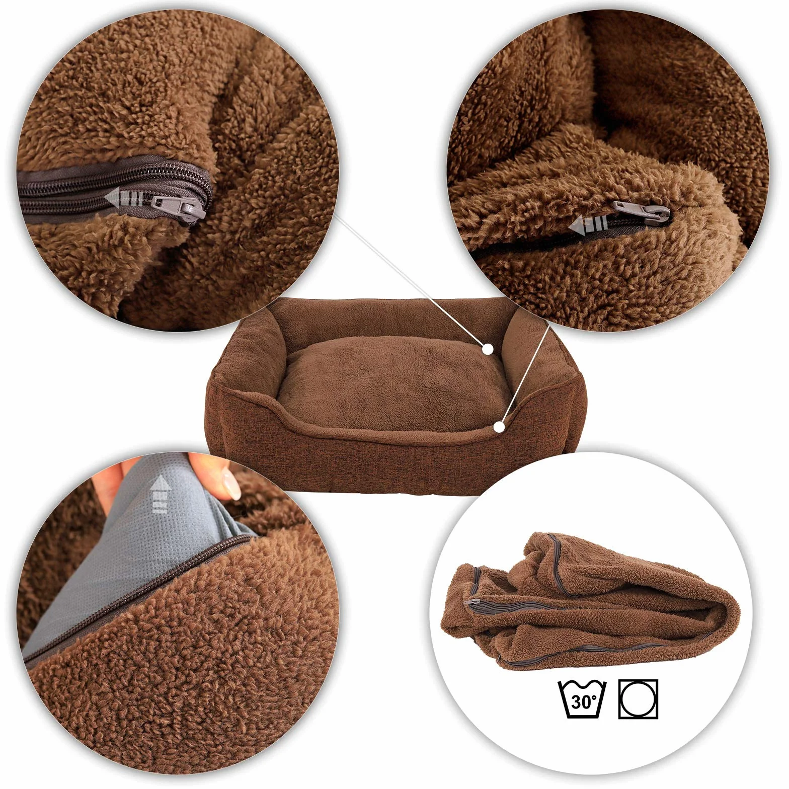 Lionto Panier Chien avec Coussin et Housse Amovible 75x60 cm Marron