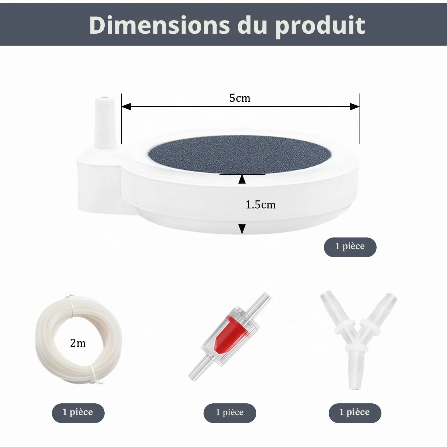 Bulleur pour Aquarium Diffuseur Air avec Clapet Anti-Retour Raccords Y Tuyau 2m 50mm