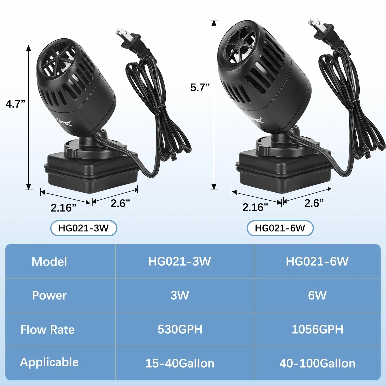 hygger 3997LPH Pompe à Vagues pour Aquarium,6W Pompe de Brassage Circulation pour l'eau Silencieuse à 360 Degrés pour Aquariums d'eau Douce et d'eau Salée de 154 à 378L