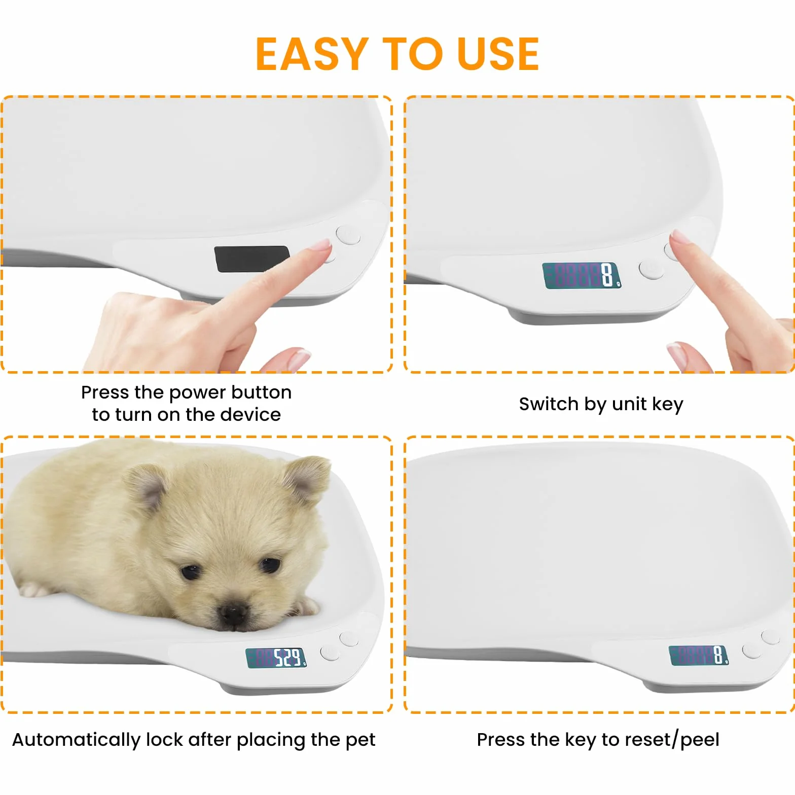Balance numérique pour petits animaux WIYETY, balance de compagnie avec écran LCD et 4 modes de pesée kg/oz/lb/ml