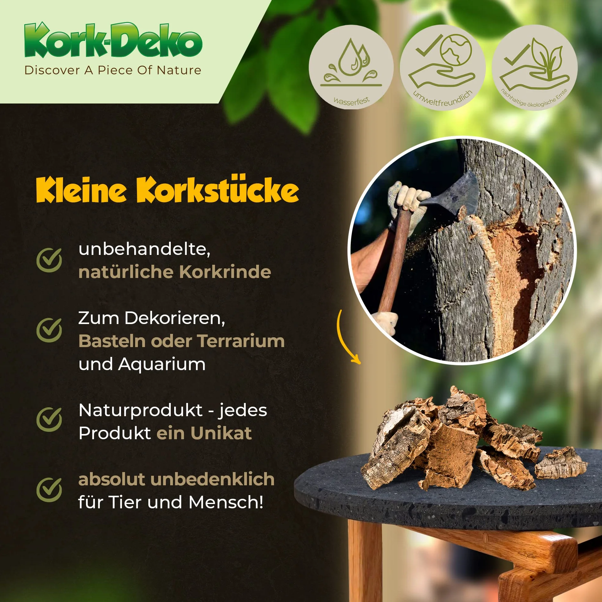 Kork-Deko Ecorce de Liège Morceaux Aquarium Terrarium Décoration Sachet 500gr