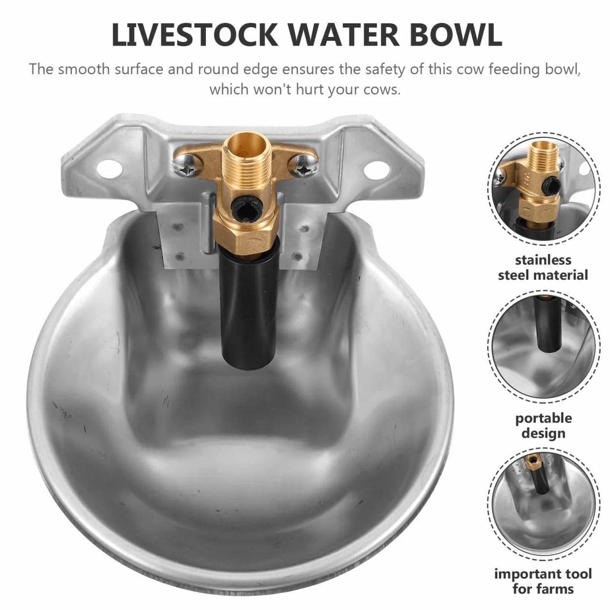 Abreuvoir Automatique Inox Bol Eau Anti-éclaboussures pour Bovins Ovins Régulateur Niveau Constant