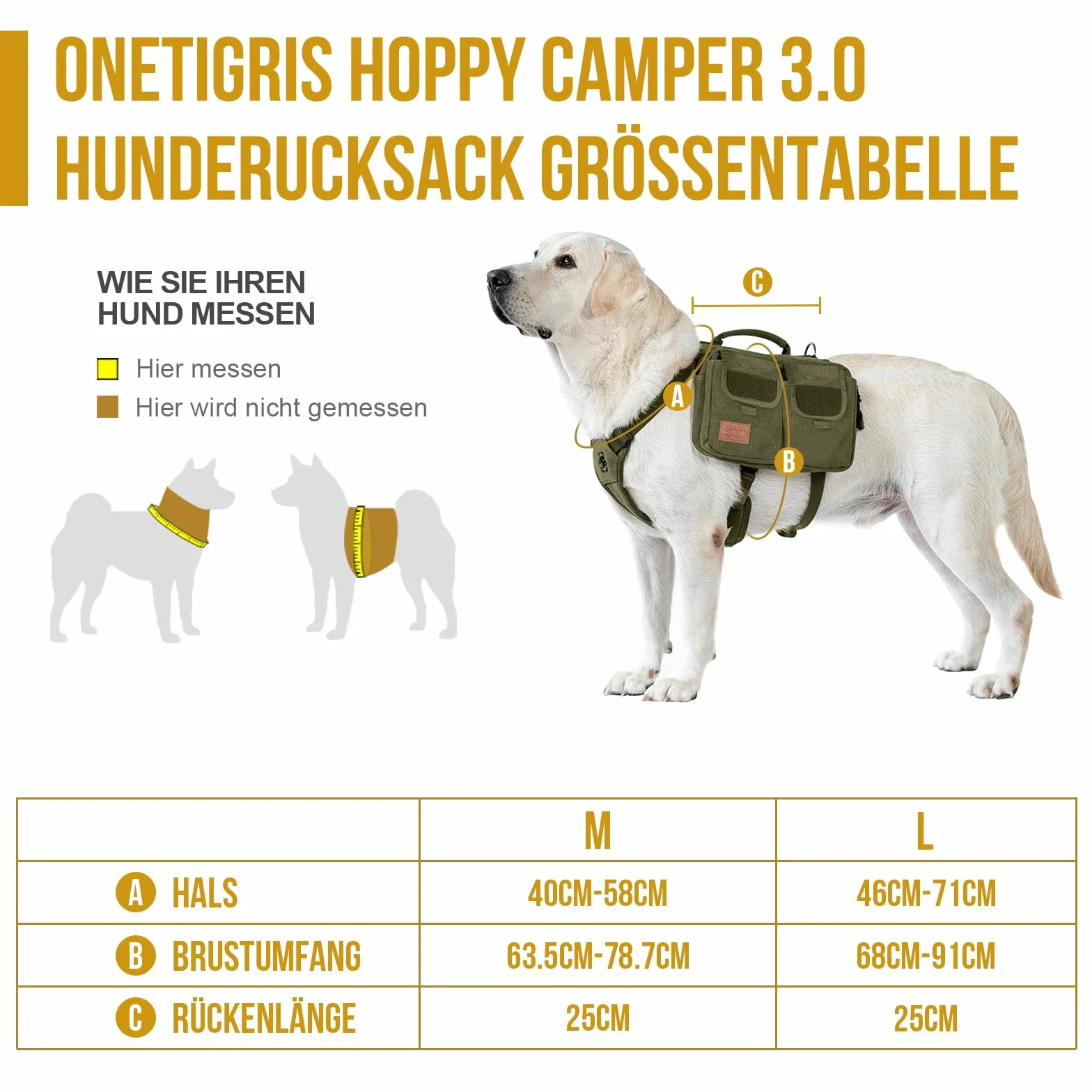 OneTigris Harnais pour Chien Hoppy Camper 3.0 Sac à Dos Vert