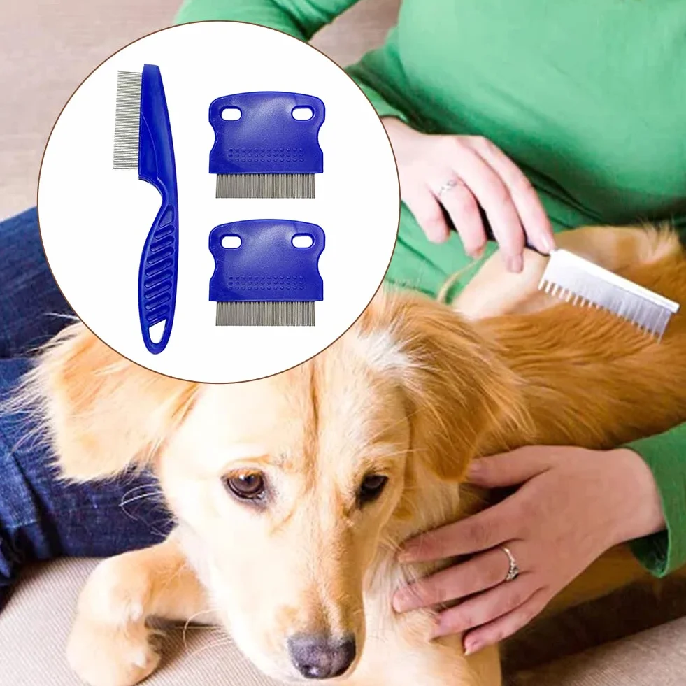Peigne à puces 3pcs pour chats et chiens, peigne anti-puces lécher marques de larmes, accessoire animal de compagnie Bleu