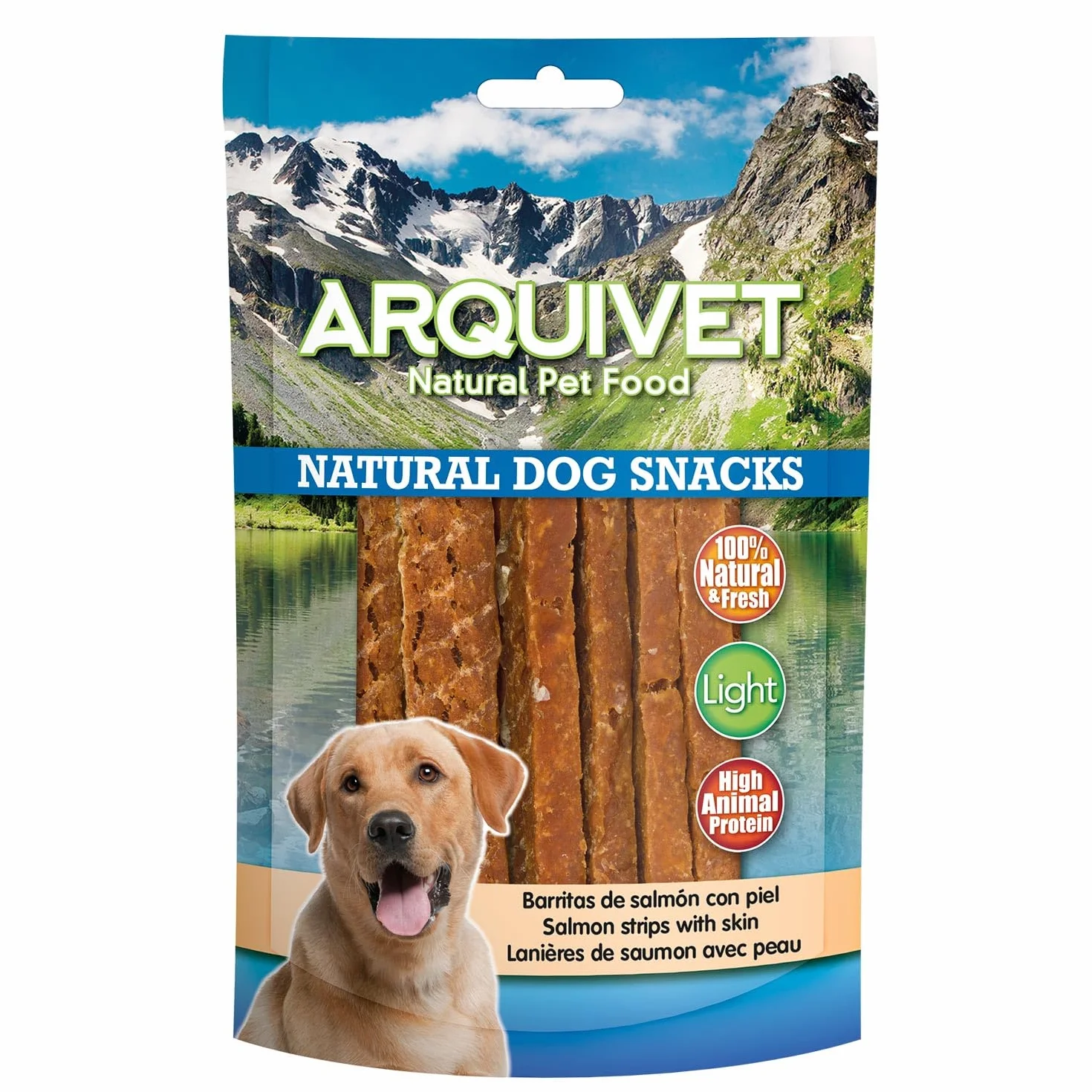 ARQUIVET Lanières de saumon avec peau 100 g - collations naturelles pour chiens