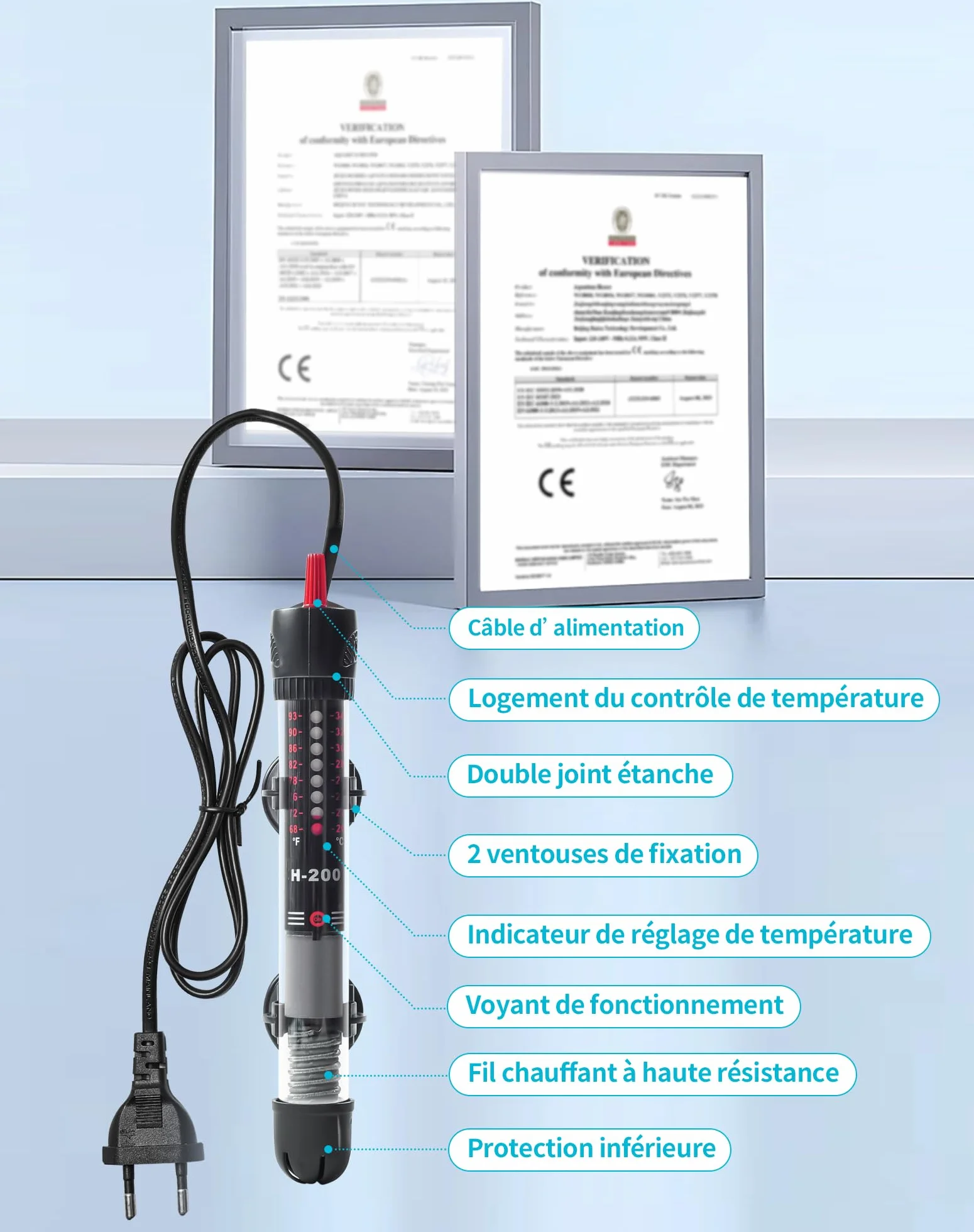 Chauffage Aquarium 25W pour 10L 20L 30L Chauffage pour Aquarium avec réglage 20–34°C