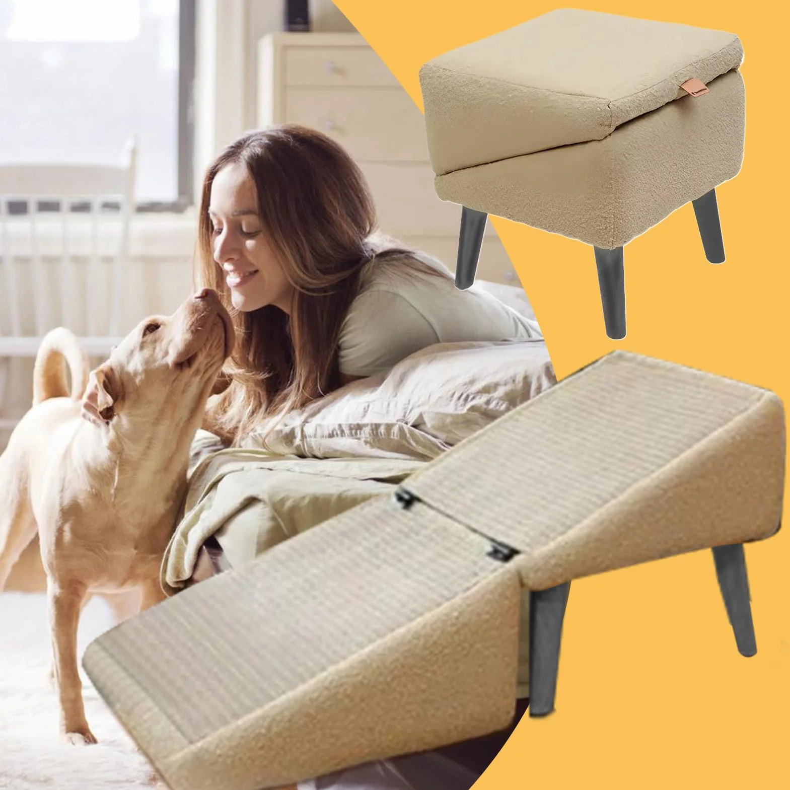 Rampe Tabouret Rampe Ottomane Pliable Antidérapante pour Canapé, Chien, Chie-n Antidérapante Chiens & Chats Âgés Monter Canapé Et Lit