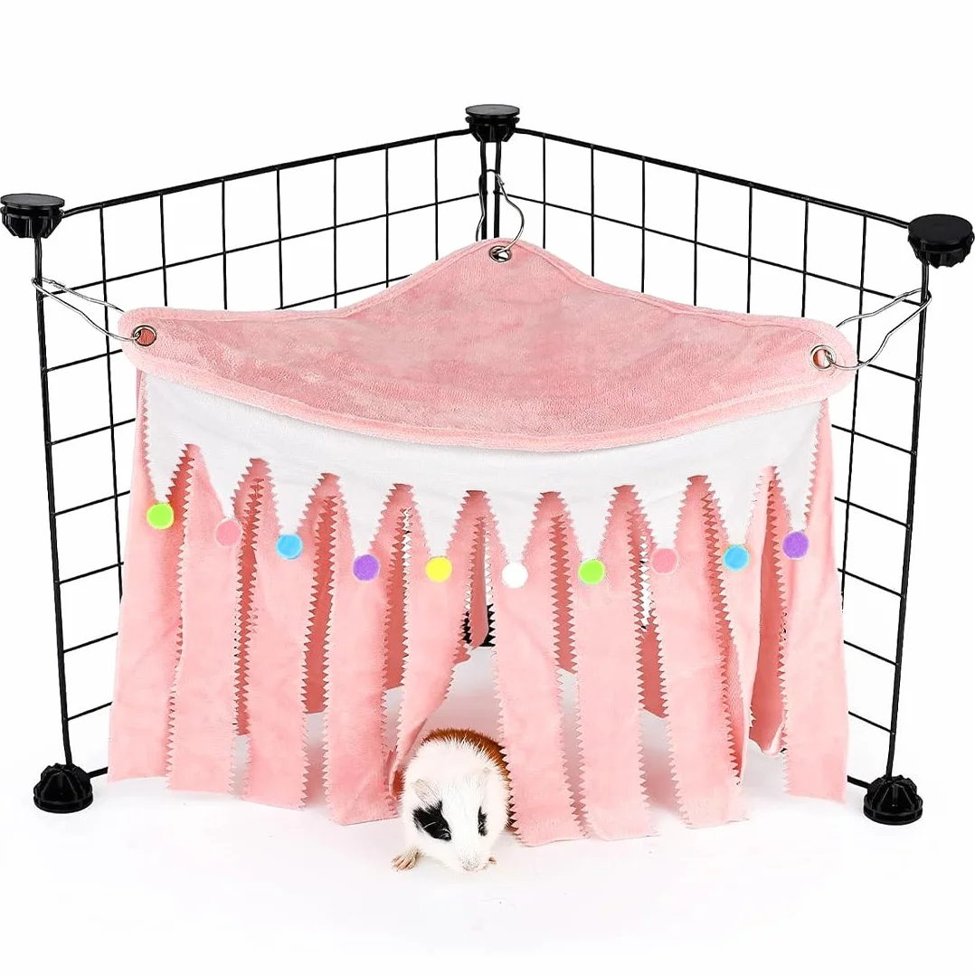 Cabane et Hamac pour Cochon d'Inde,Accessoires pour Petit Animal,Tente de Hamster,Cachette d'angle pour Cage d'animaux Domestiques(Rose)