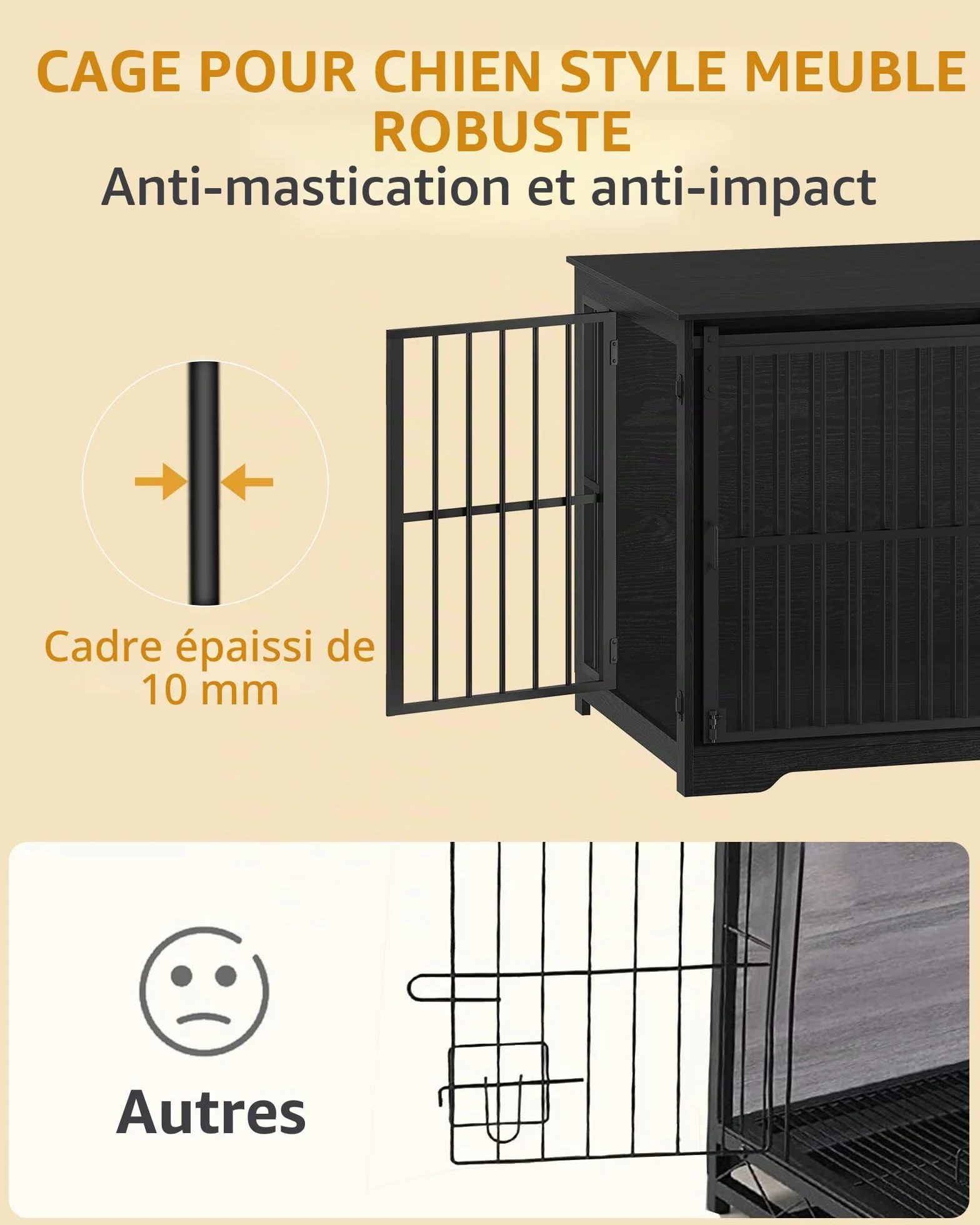Hzuaneri Cage pour Chiens 110cm Table d’Appoint Niche Moderne 2 Portes 110 × 65 × 81 cm Noire