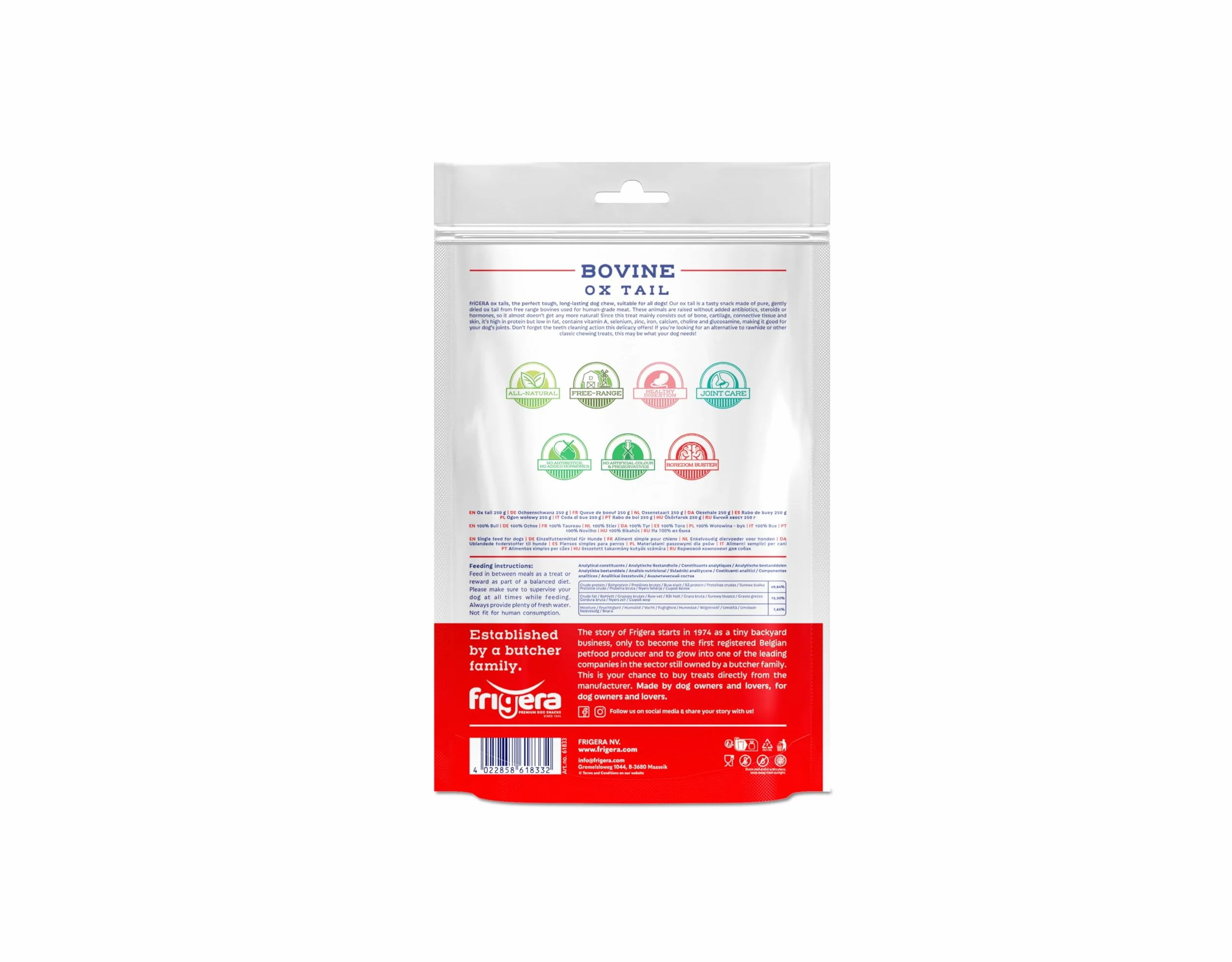 Frigera Queue de Bœuf 250g Friandises Naturelles Riches en protéines pour Chiens sans Gluten ni céréales