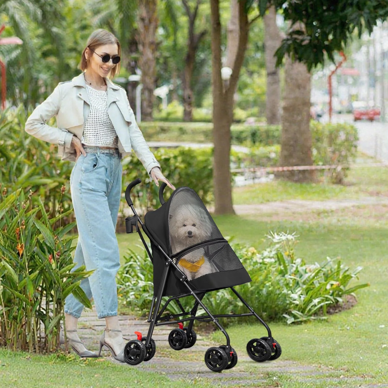 OHMG Poussette pliante pour chiens et chats 4 roues jusqu'à 15 kg