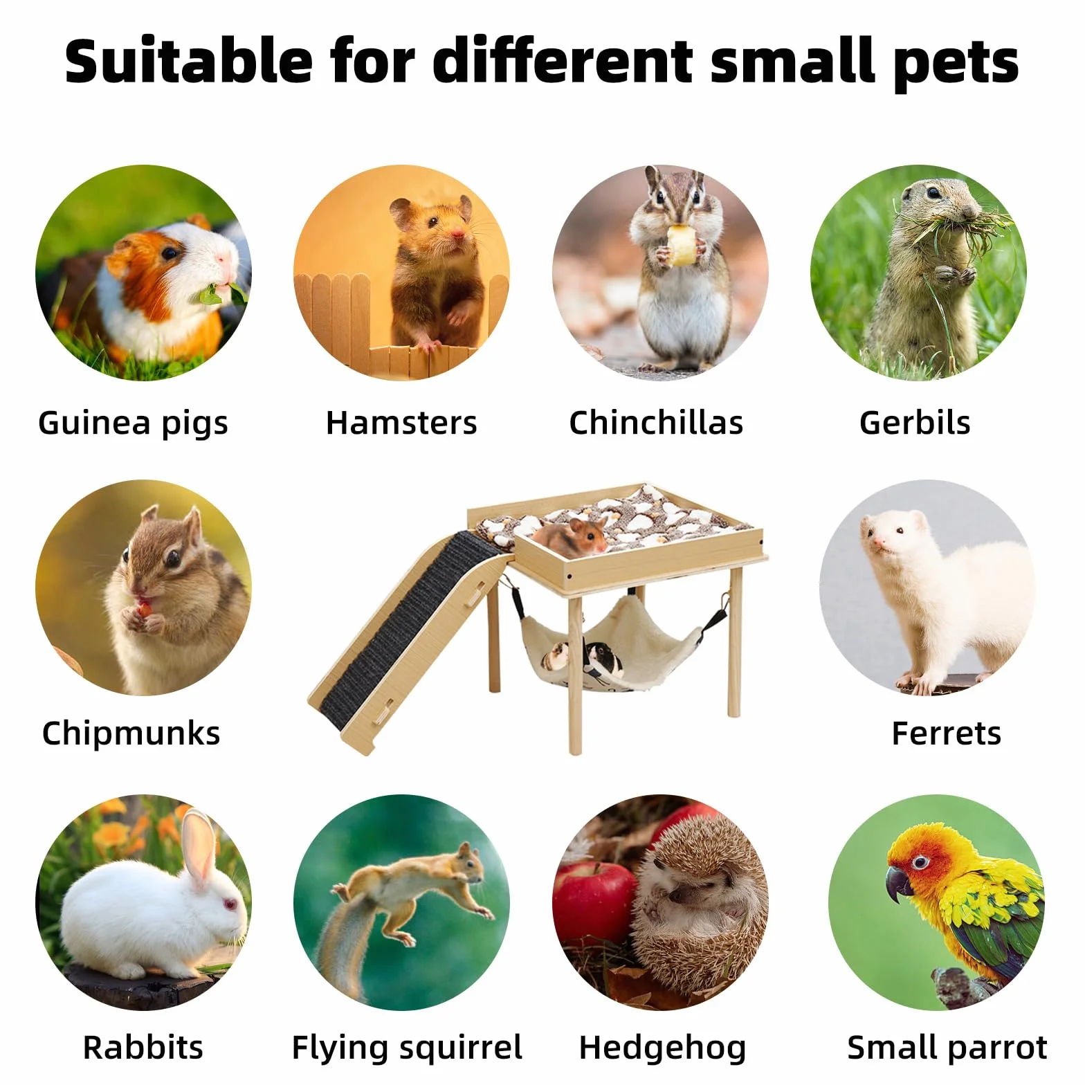 Hamac pour cochons d'Inde et hamsters avec support en bois - Pour rats, chinchillas, lapins, furets