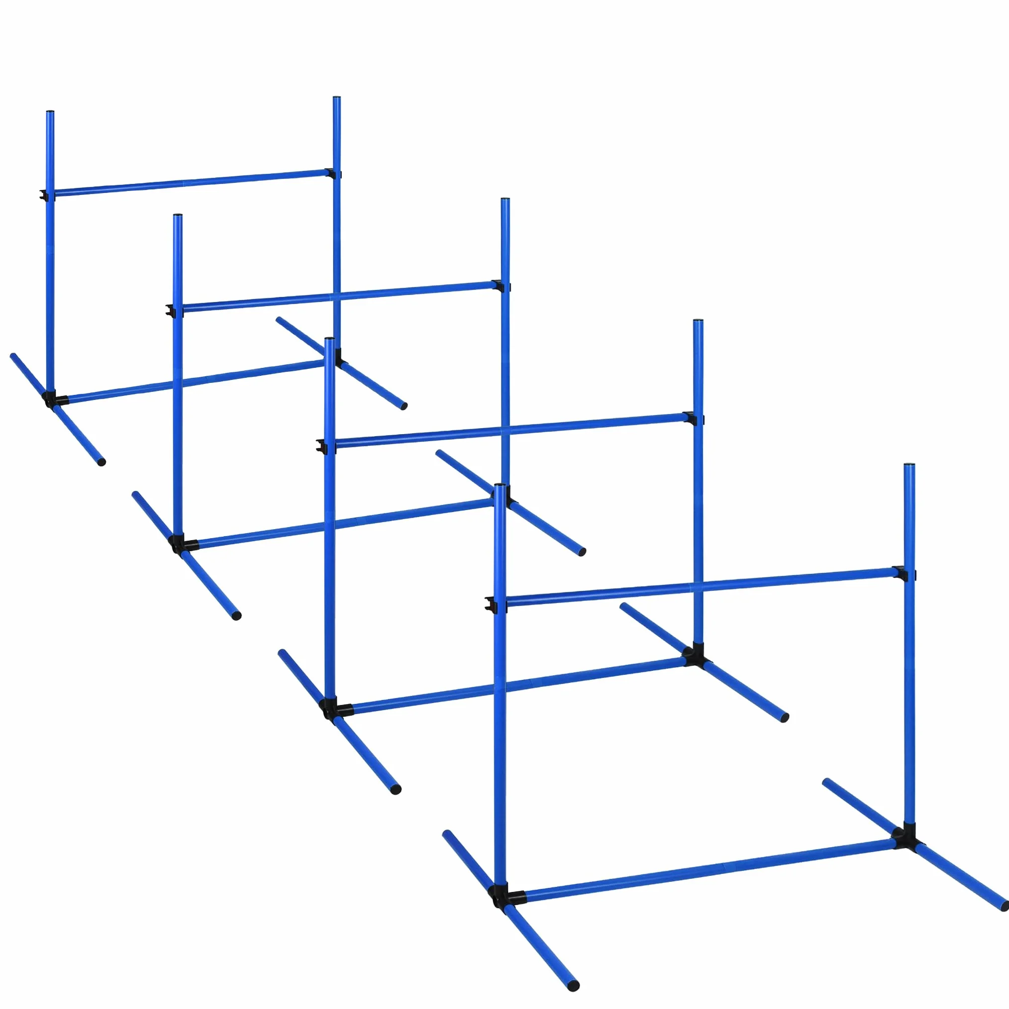 Ensemble d'obstacles d'agilité pour chien, set de 4 tiges de slalom, hauteur réglable, plastique, bleu