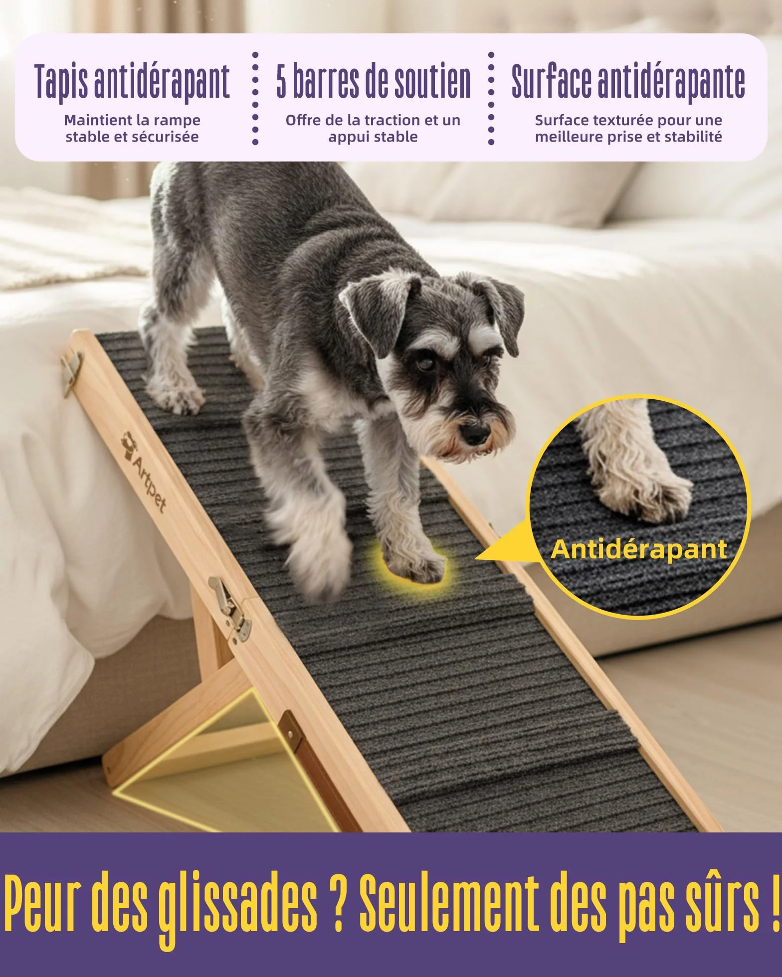Rampe pliable antidérapante pour chien, hauteur réglable, supporte jusqu'à 15,9 kg