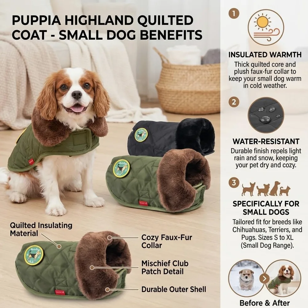 Highland Quilted Coat Noir S Manteau pour Chien