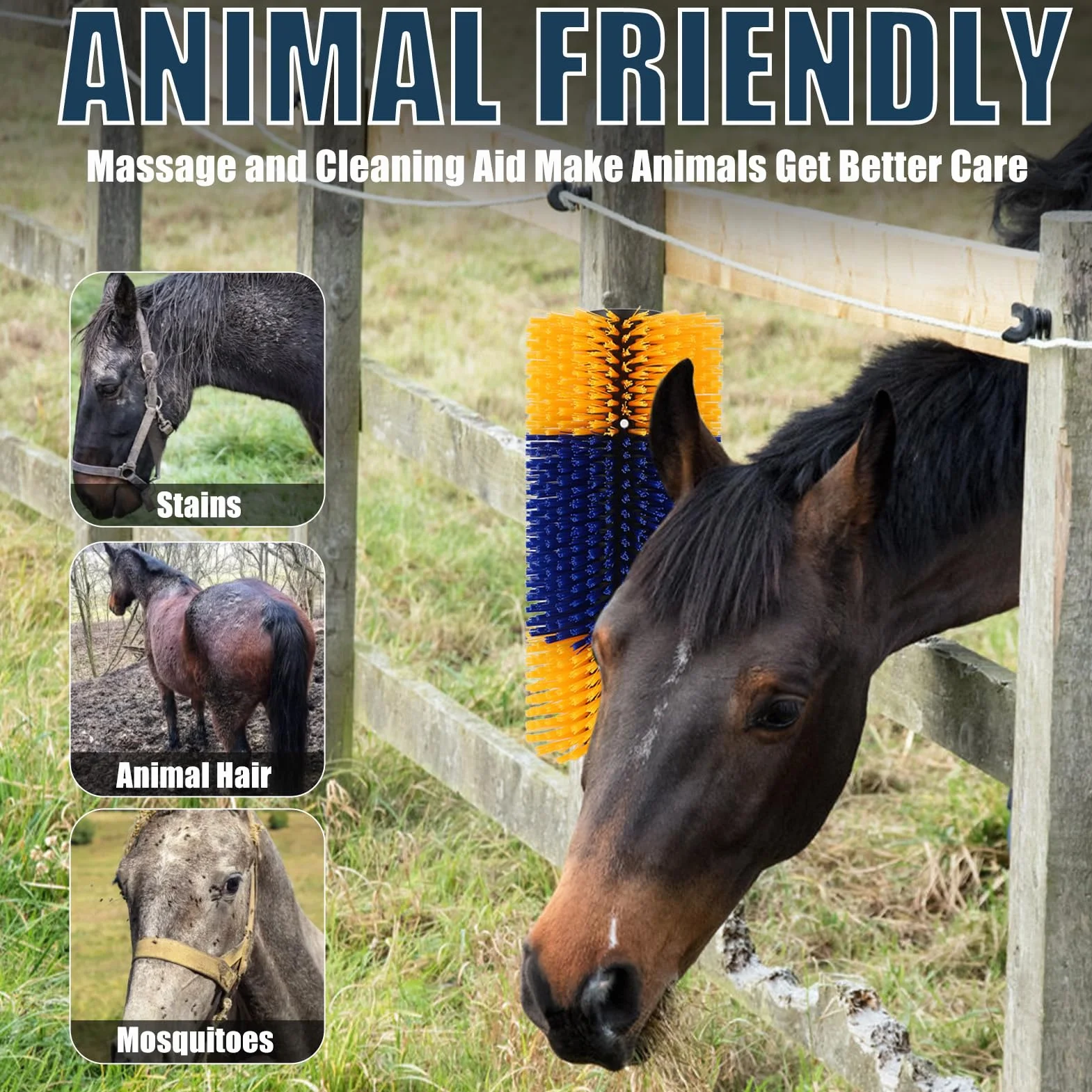 Brosses à Gratter pour Bétail, Massage pour Mouton Cheval Vache, Grattoirs Animaux Ferme (Jaune 2)
