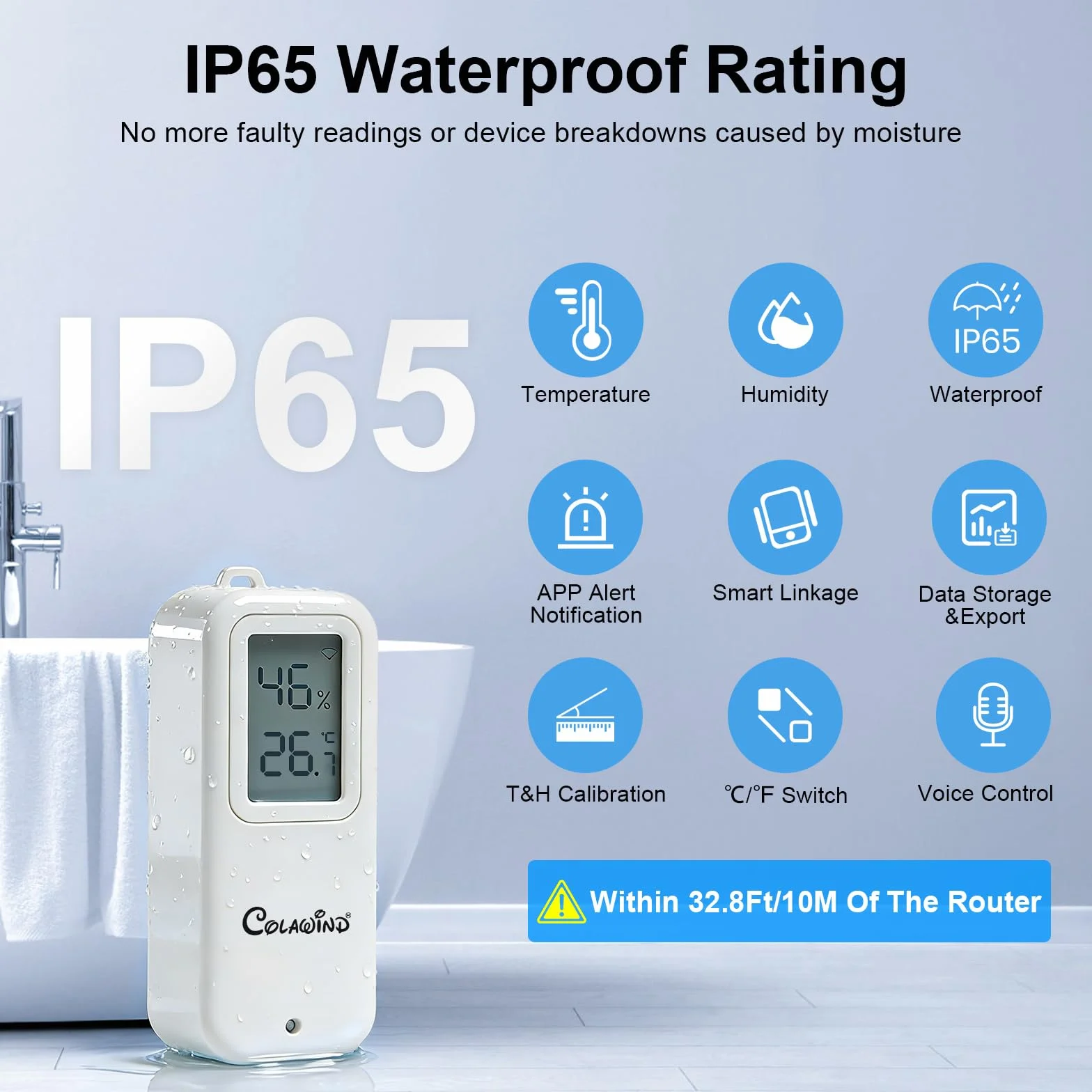 Thermomètre Hygromètre WiFi IP65, Capteur Température et Humidité avec Alerte App, Intérieur Extérieur, Données Exportables 1 An, pour Serre, Cave, Maison