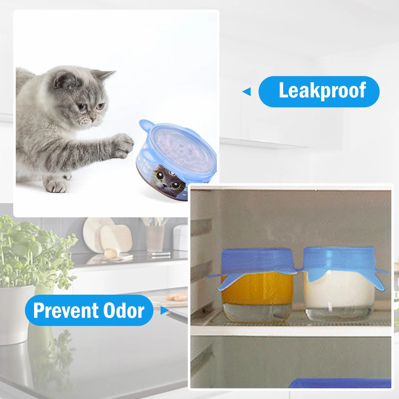 Couvercles de Boîtes de Nourriture pour Chat en Silicone Extensible, Lot de 8, Diamètre 6,5-8,5 cm