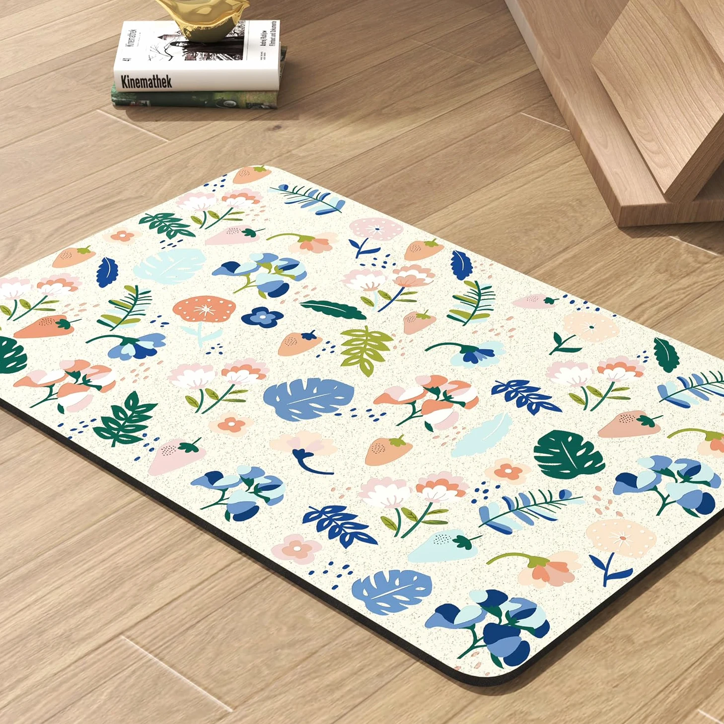 Tapis d'alimentation absorbant pour animal de compagnie pour gamelle de nourriture et d'eau, ne tache pas, séchage rapide, accessoires pour animaux de compagnie, bol pour buveurs désordonnés (fleurs