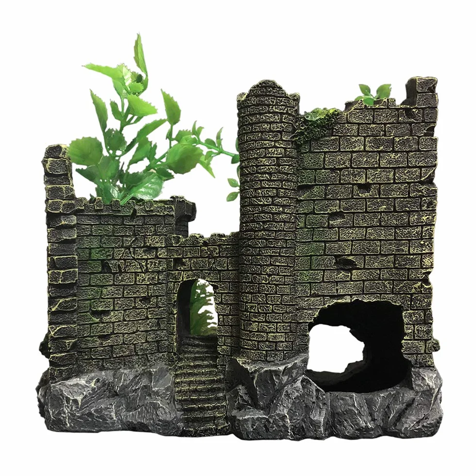 SLOCME Décorations de château médiéval en résine pour aquarium - Ornement paysage, accessoires décoration, abri château poissons Betta reptiles