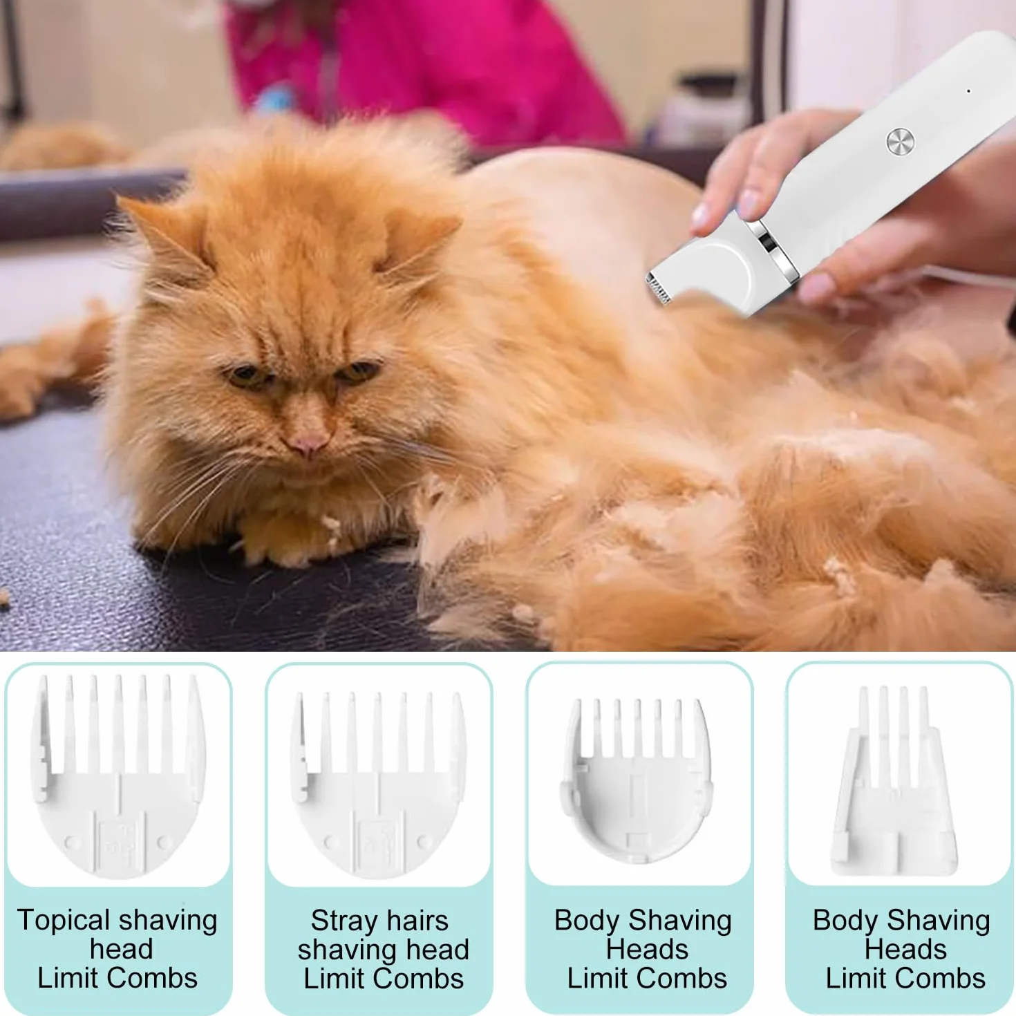 4 en 1 Tondeuse Chat Silencieuse sans Fil pour Chiens et Chats Blanc