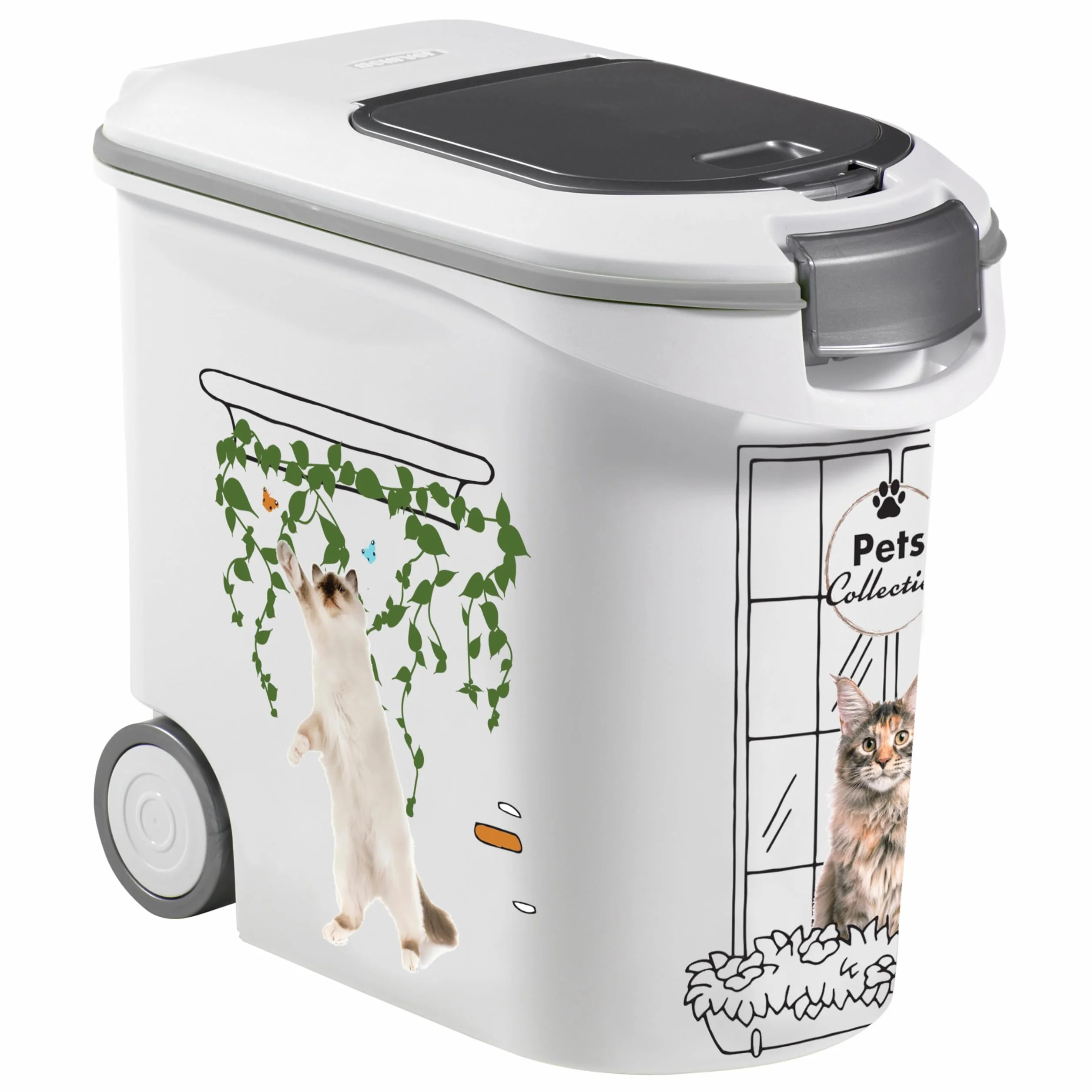 Curver Conteneur à Croquettes Pour Chats 35L 12KG Rangement Hermétique Anti-Odeurs Roulettes 28x49x43 cm