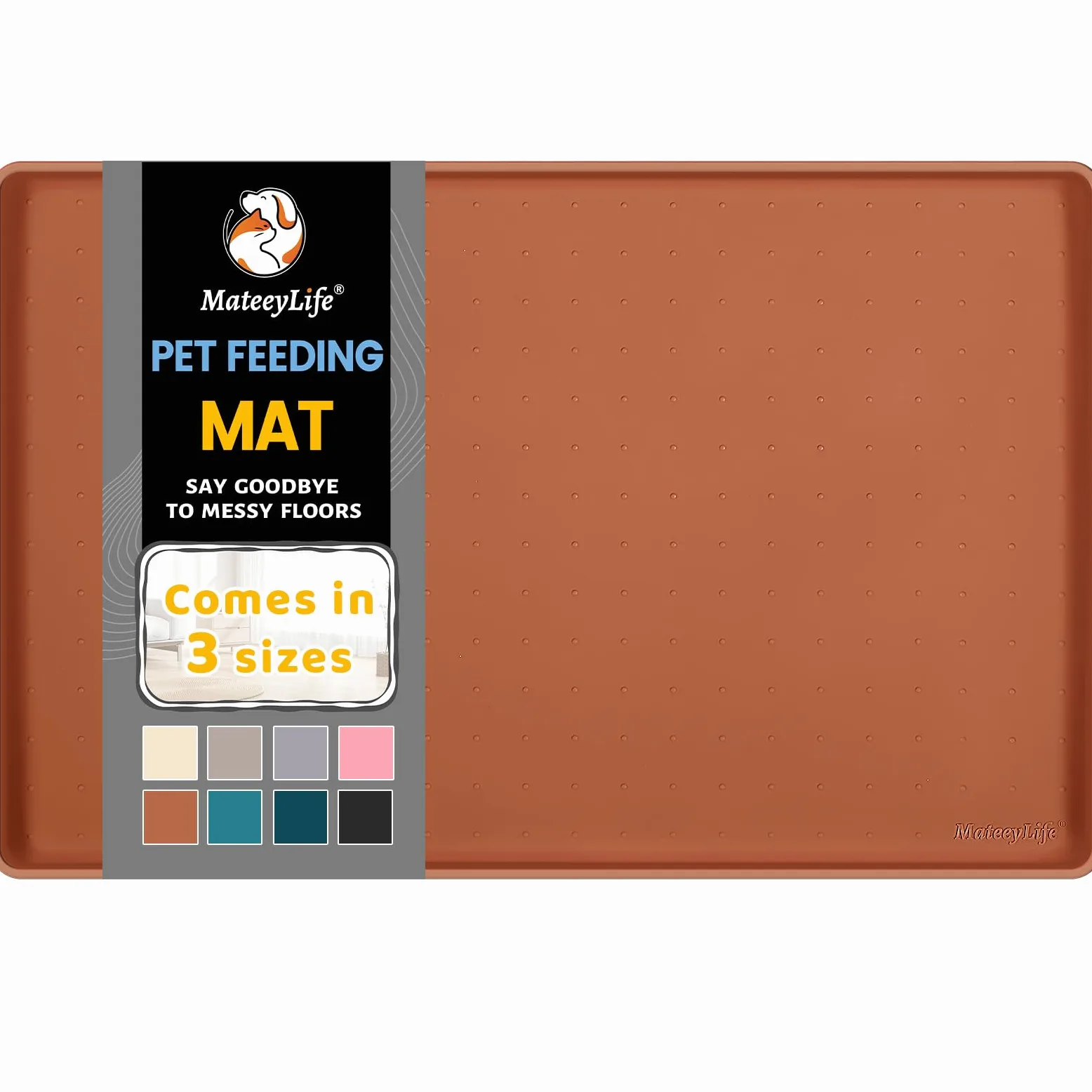 MateeyLife Tapis de Nourriture Marron pour Animaux de Compagnie 24 x 16 x 0,6 cm, Tapis d'Alimentation en Silicone Antidérapant pour Chien, Eau et Gamelle