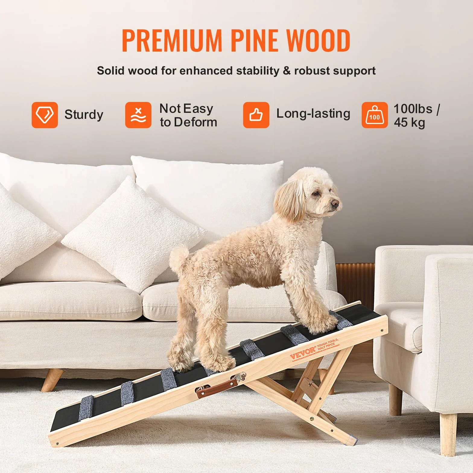 VEVOR Rampe pour Chien Longueur 1000 mm Rampe Pliable de Voiture Antidérapante pour Chiens de Petite ou Grande Taille Hauteur Réglable 38-56 cm Convient pour Lit, Canapé, Sofa, Intérieur, Extérieur