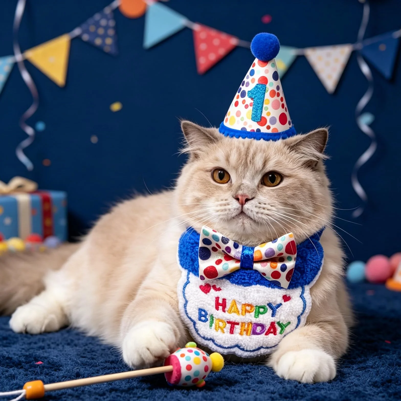 Lot de 4 chapeaux et bandanas pour chat avec nœud papillon réglable - Décorations de fête d'anniversaire pour animaux