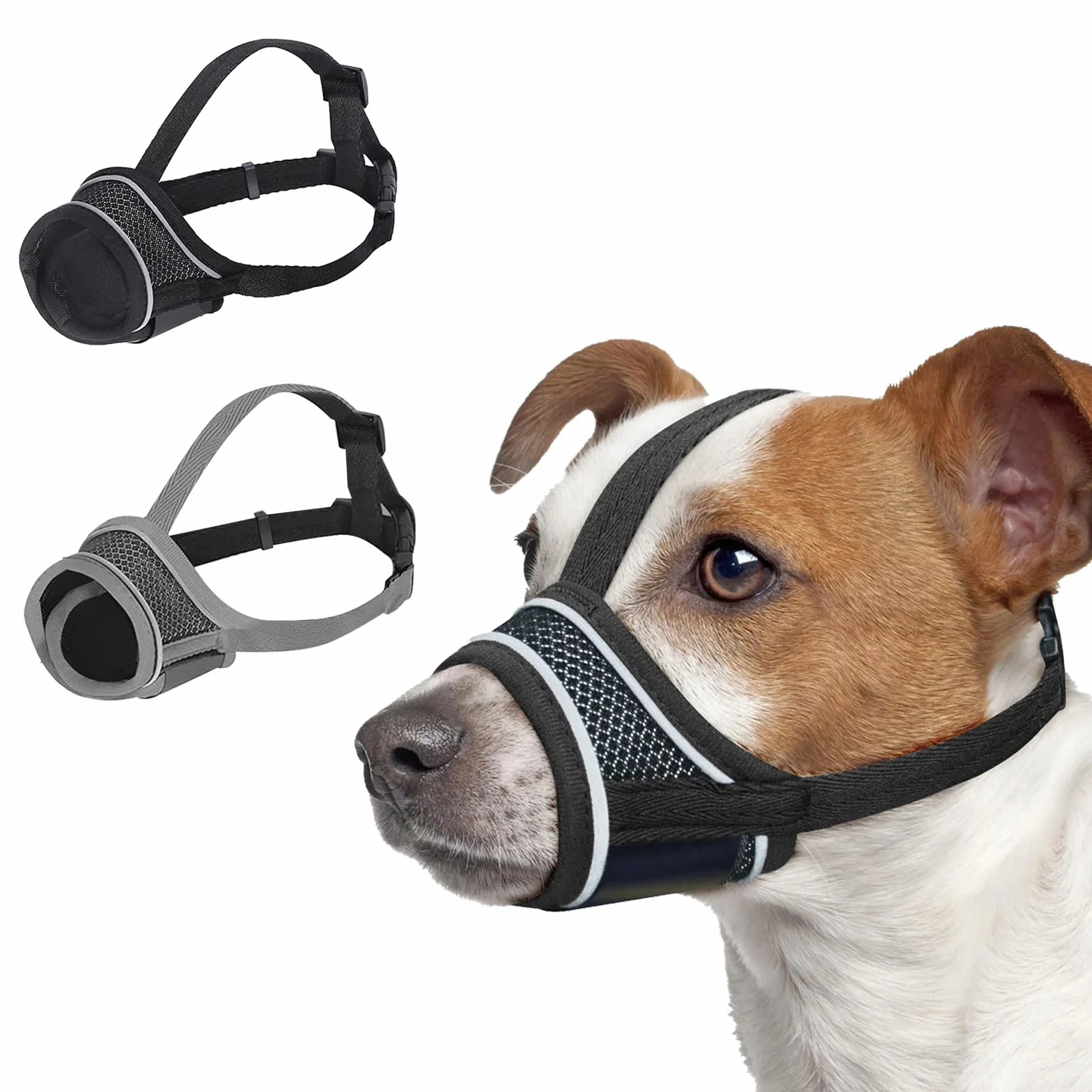 JSTHHTT Muselière pour Chien 2 Pièces, Muselière pour Petits Chiens de Taille Moyenne, Muselière pour Chien en Maille Douce et Respirante, Anti-Mastication, Aboiement, (L)