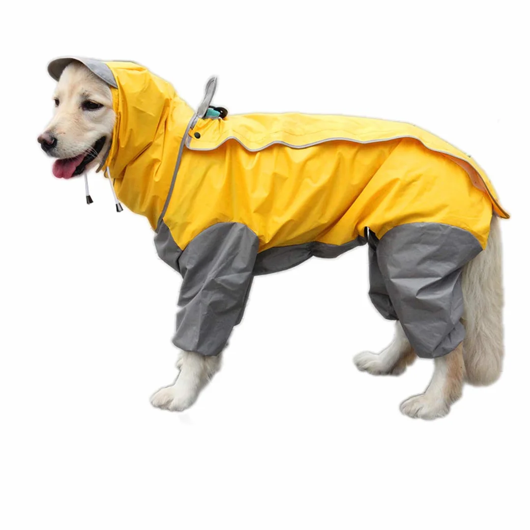 Patchwork Manteau de Pluie imperméable pour Chien 4 Jambes avec Capuche Amovible pour Chiens de Taille Petits Moyenne et Grande (20#, Jaune)