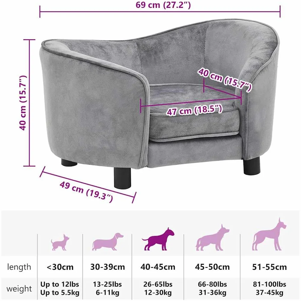 Canapé pour chien Gris 69x49x40 cm Peluche