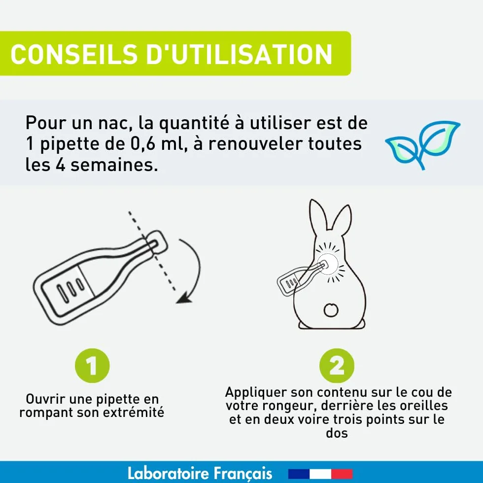 VETOFORM Pipette Antiparasitaire Petit mammiphère 1kg Lapin Cochon d'Inde Hamster NAC antipuces Anti-tiques 3x0,6 ML Fabriqué en France