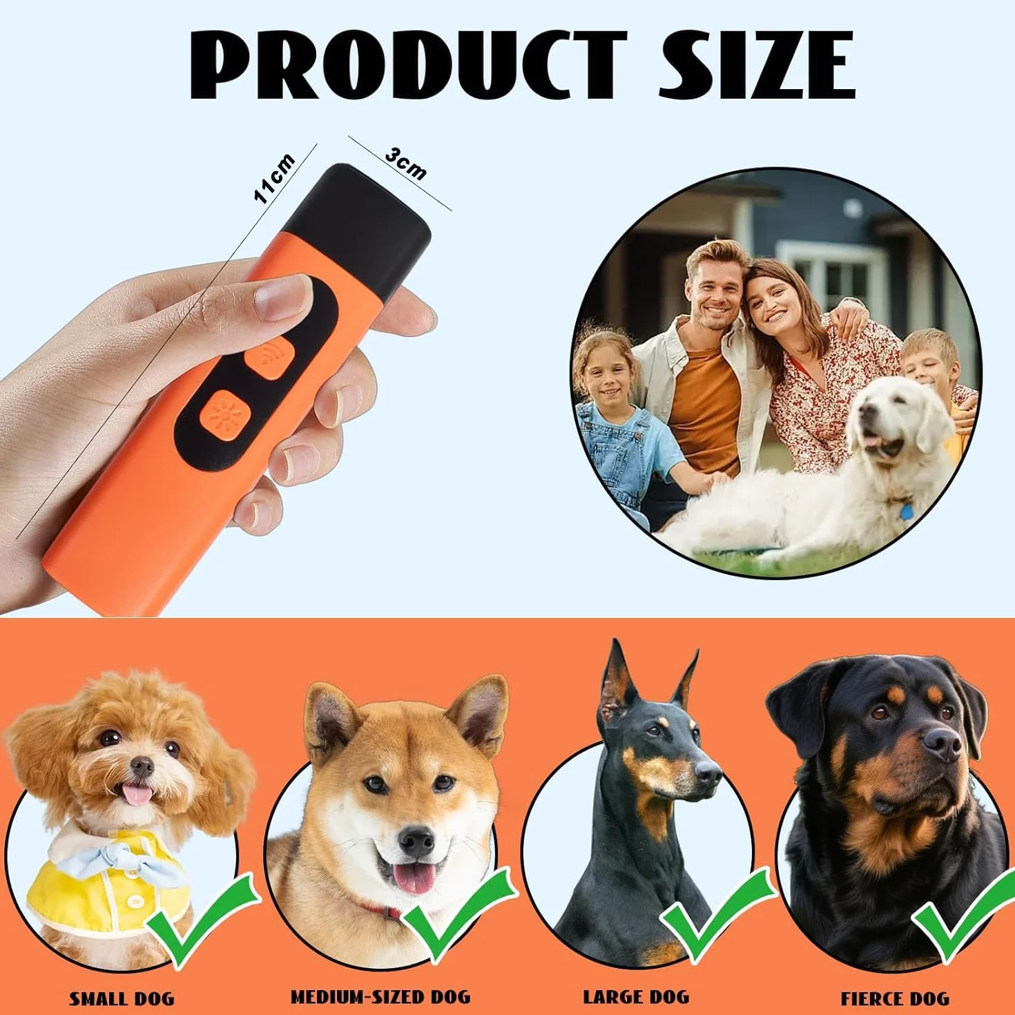 Anti Aboiement Chien Ultrason Puissant avec Lampe LED pour Petit Grand Chien