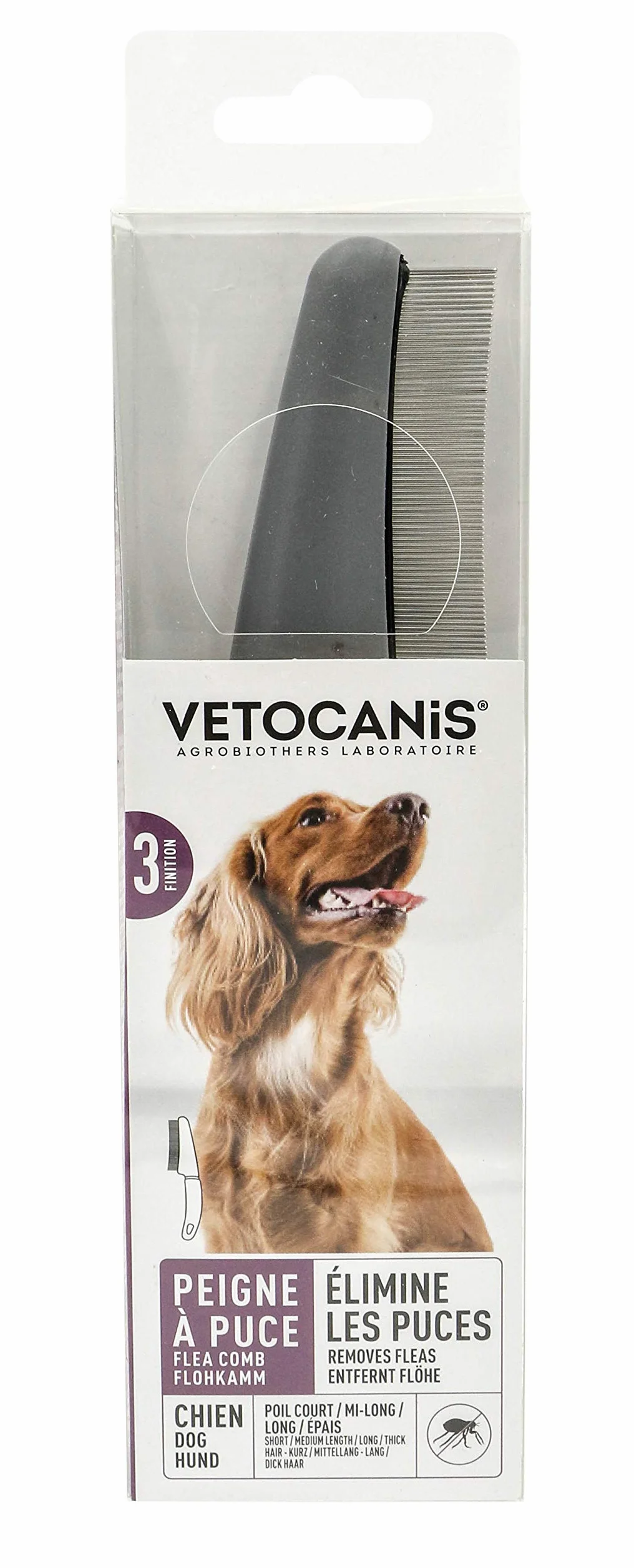 VETOCANIS Peigne Anti-Puces pour Chien, Peigne de Toilettage aux fines dents en Acier Inoxydable