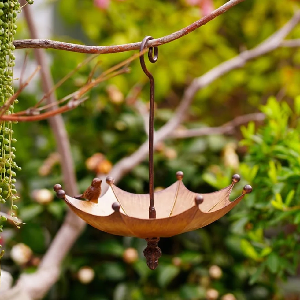 Mangeoire à Oiseaux en Métal Suspendue Parapluie pour Extérieur