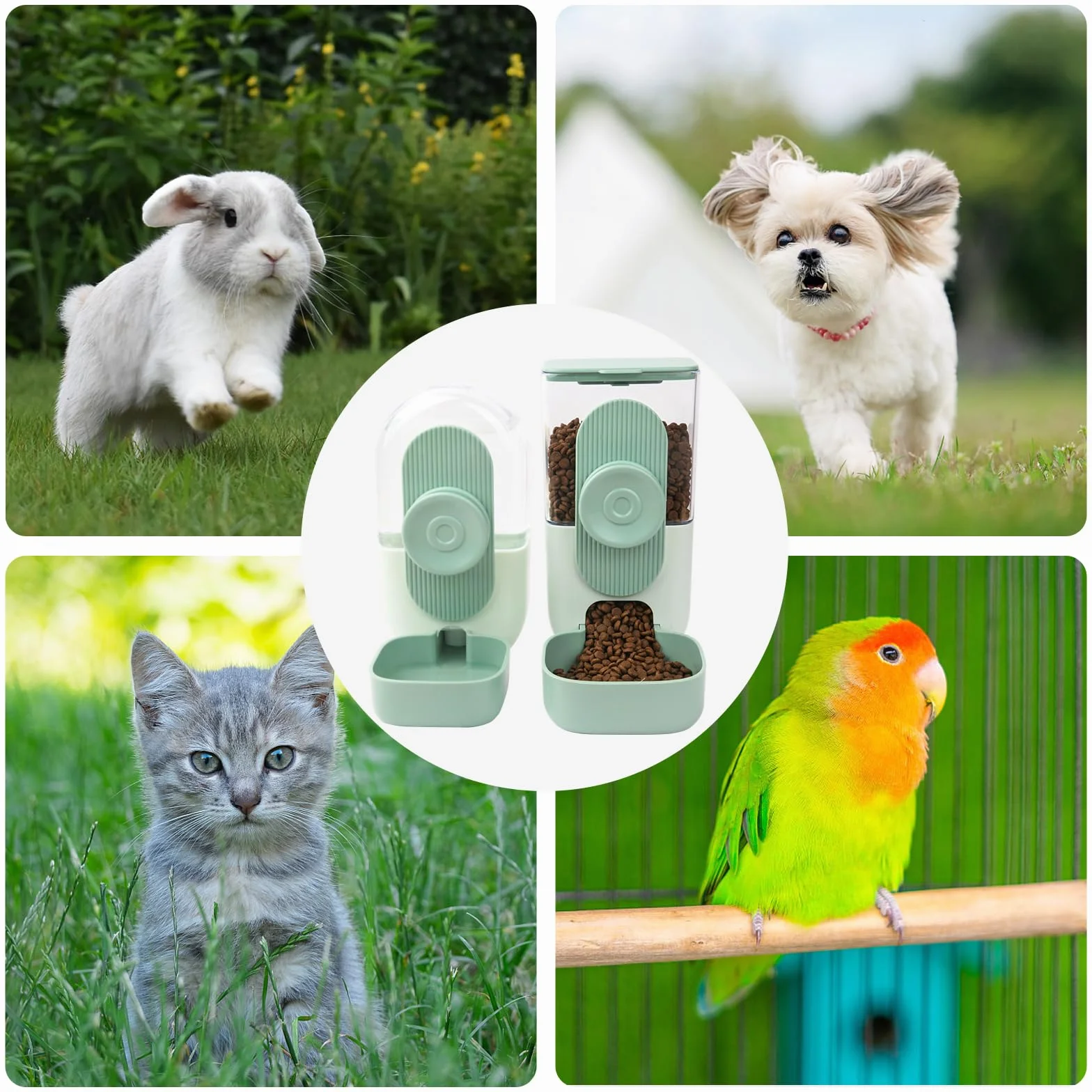 Distributeur Automatique de Nourriture à Suspendre pour Animaux - Mangeoire Eau pour Cage Chiot, Lapin, Cobaye, Furet, Chat, Chinchilla (vert)