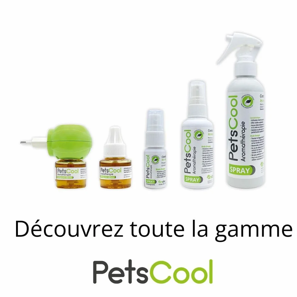 Anidev PetsCool Diffuseur Apaisant 40 ML Anti Stress Chien Chat NAC Huiles Essentielles Valériane Vétiver Sauge Basilic Diffusion Continue 8 Semaines