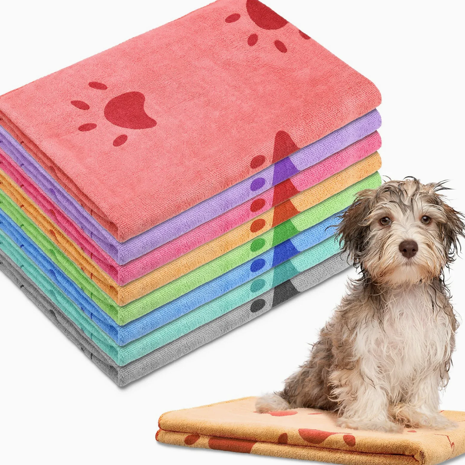 Lot de 8 Serviettes de Bain absorbantes en Microfibre Douce pour Chiens de Petite, Moyenne et Grande Taille, 8 Couleurs 140 x 71 cm