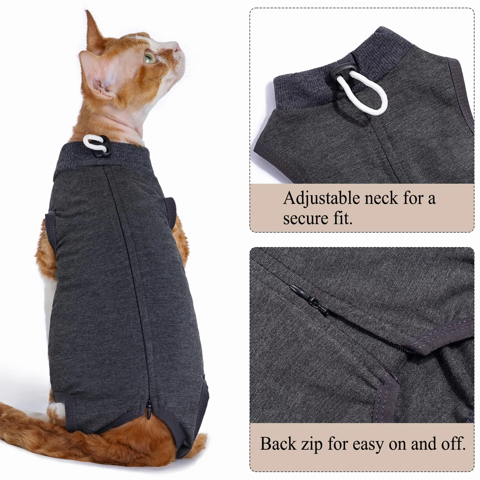 Combinaison de convalescence chirurgicale pour chat - Body anti-léchage avec fermeture éclair post-opératoire